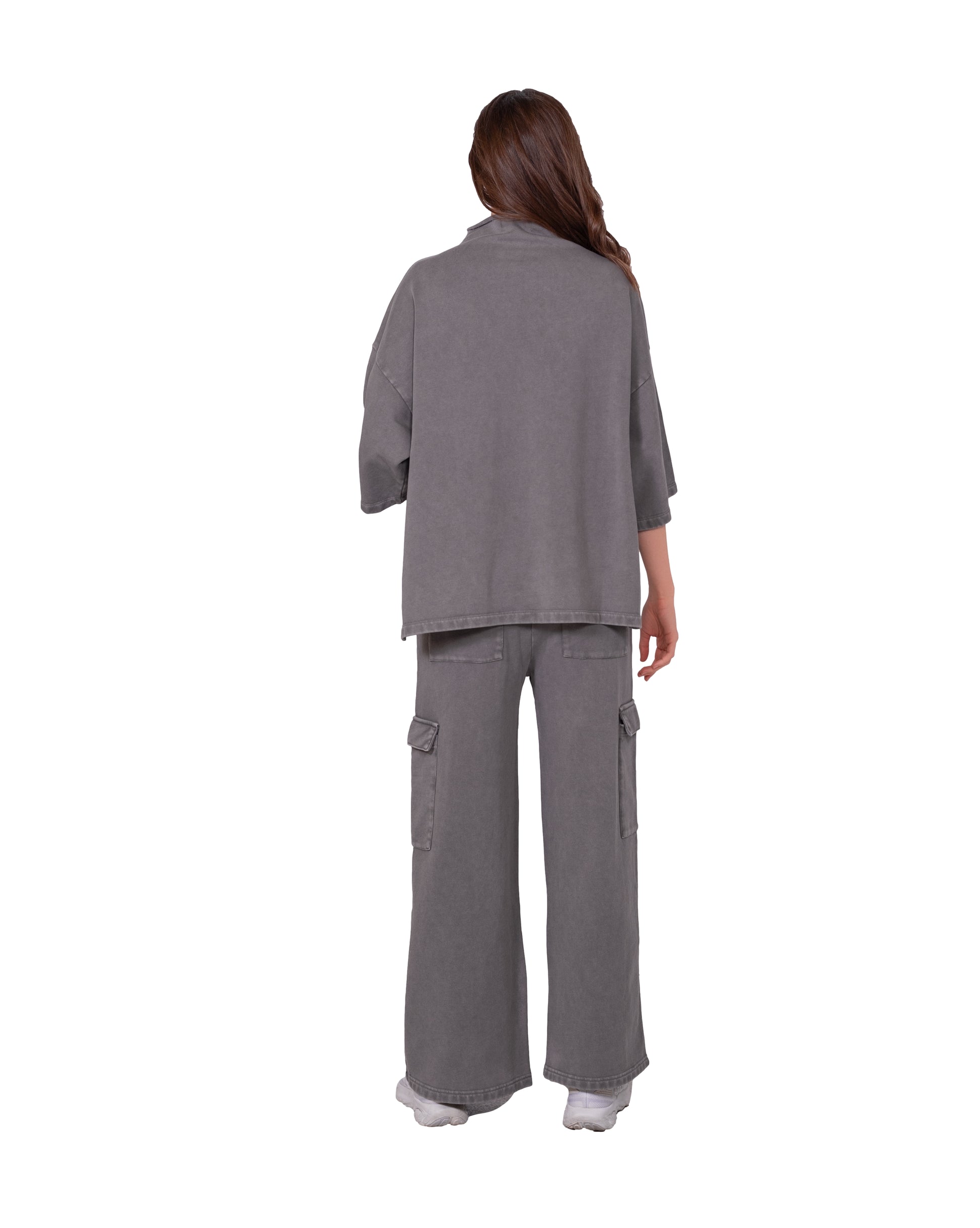 French Terry Wide Leg Cargo Pants