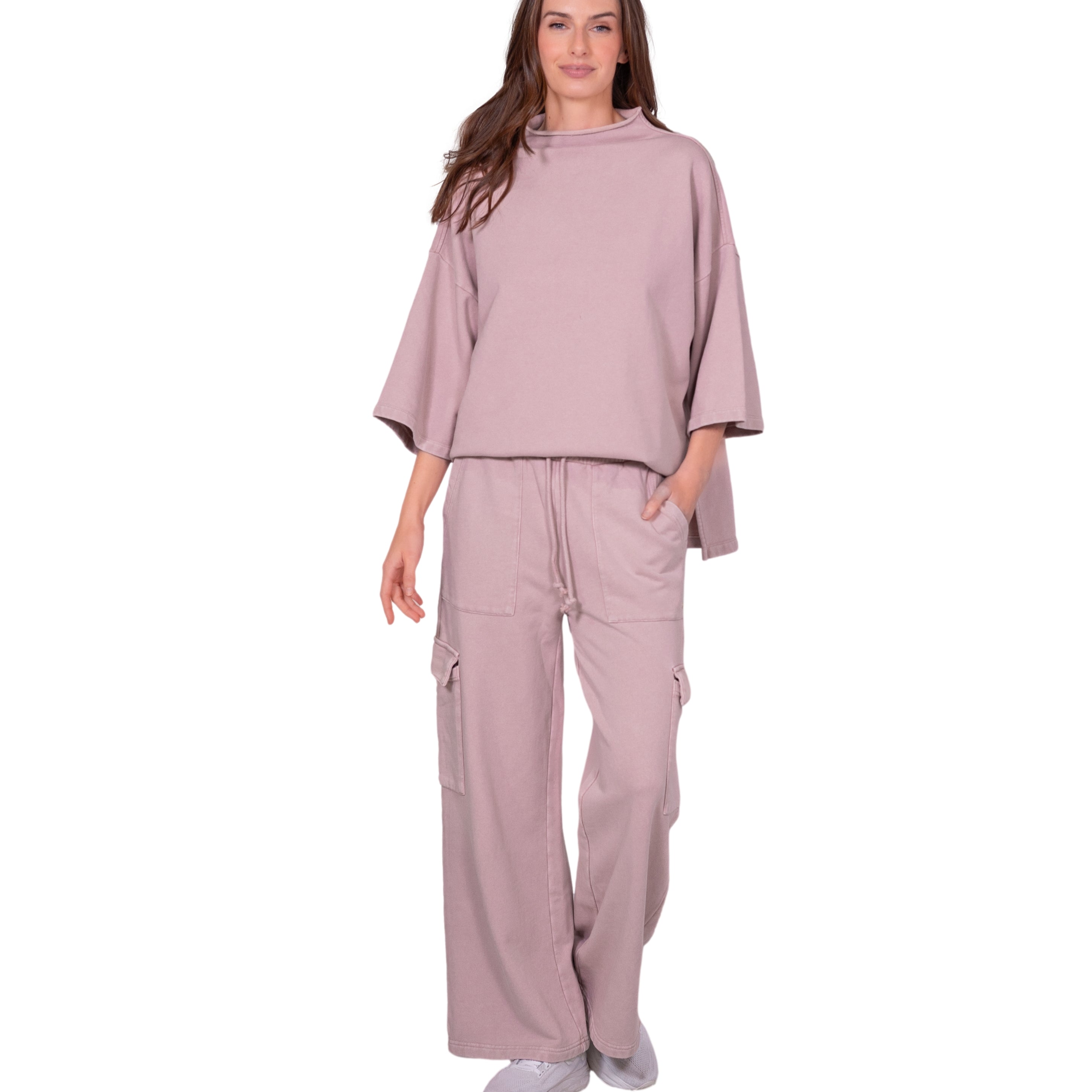 French Terry Wide Leg Cargo Pants