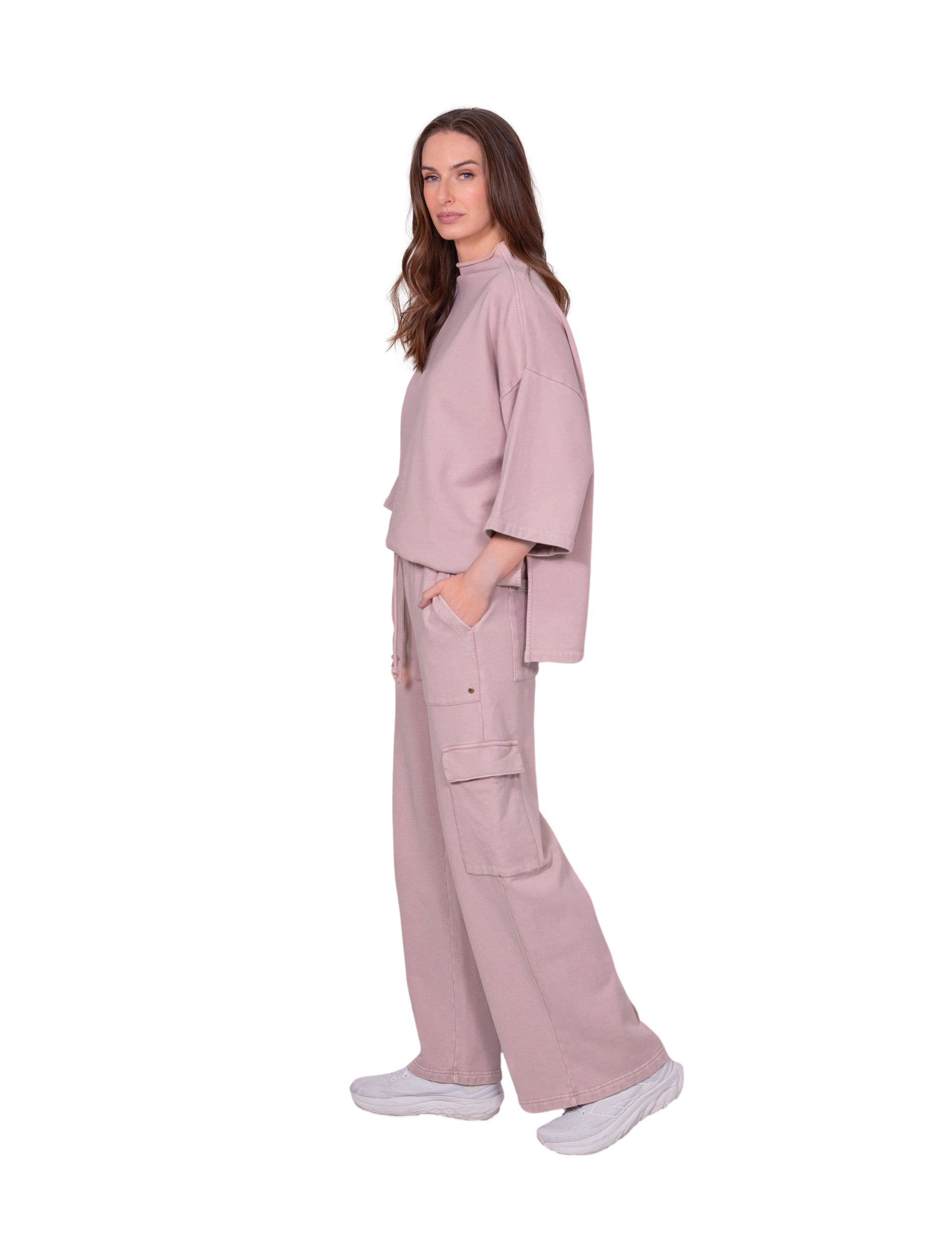 French Terry Wide Leg Cargo Pants
