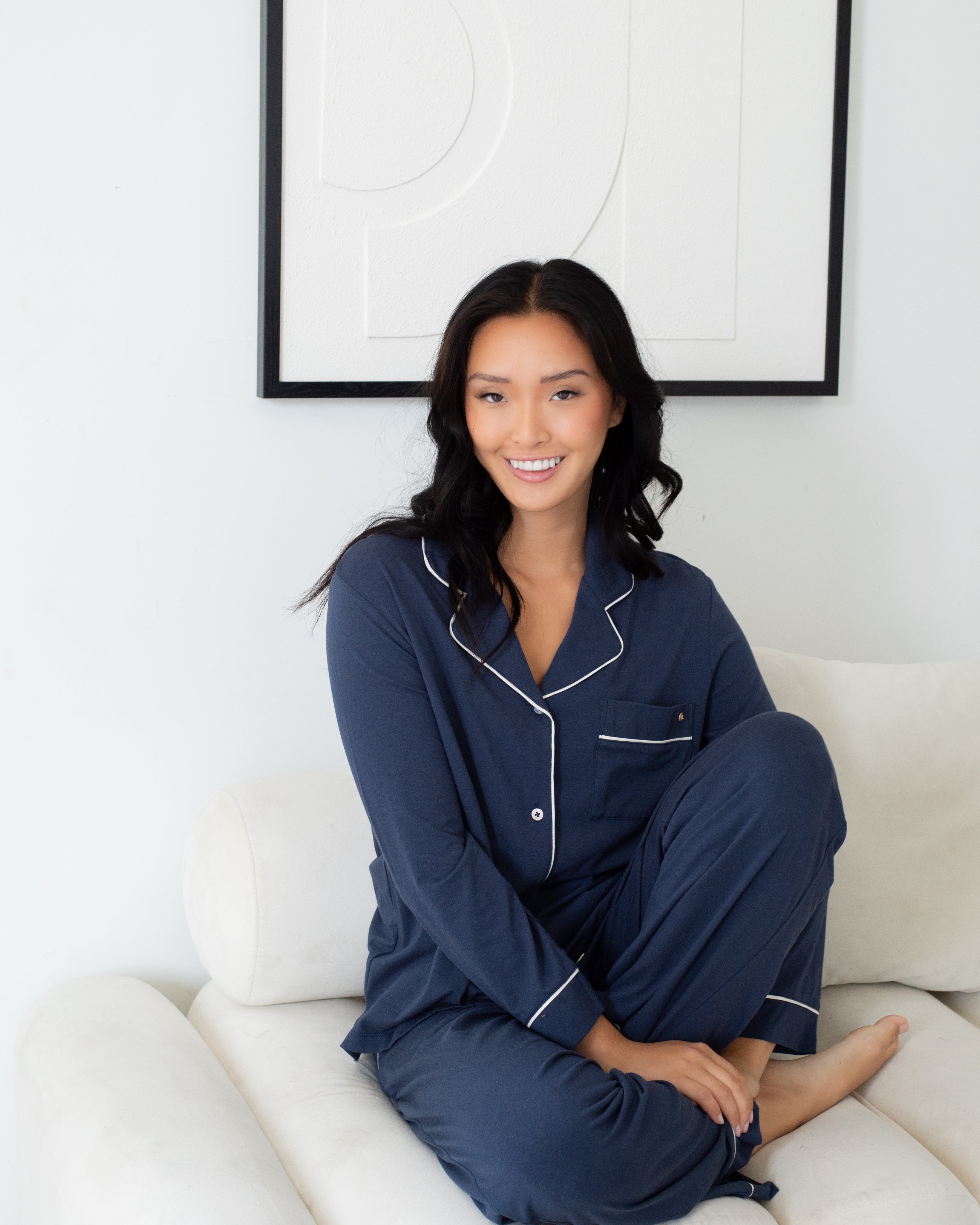 Long sleeve notch collar top & pant set