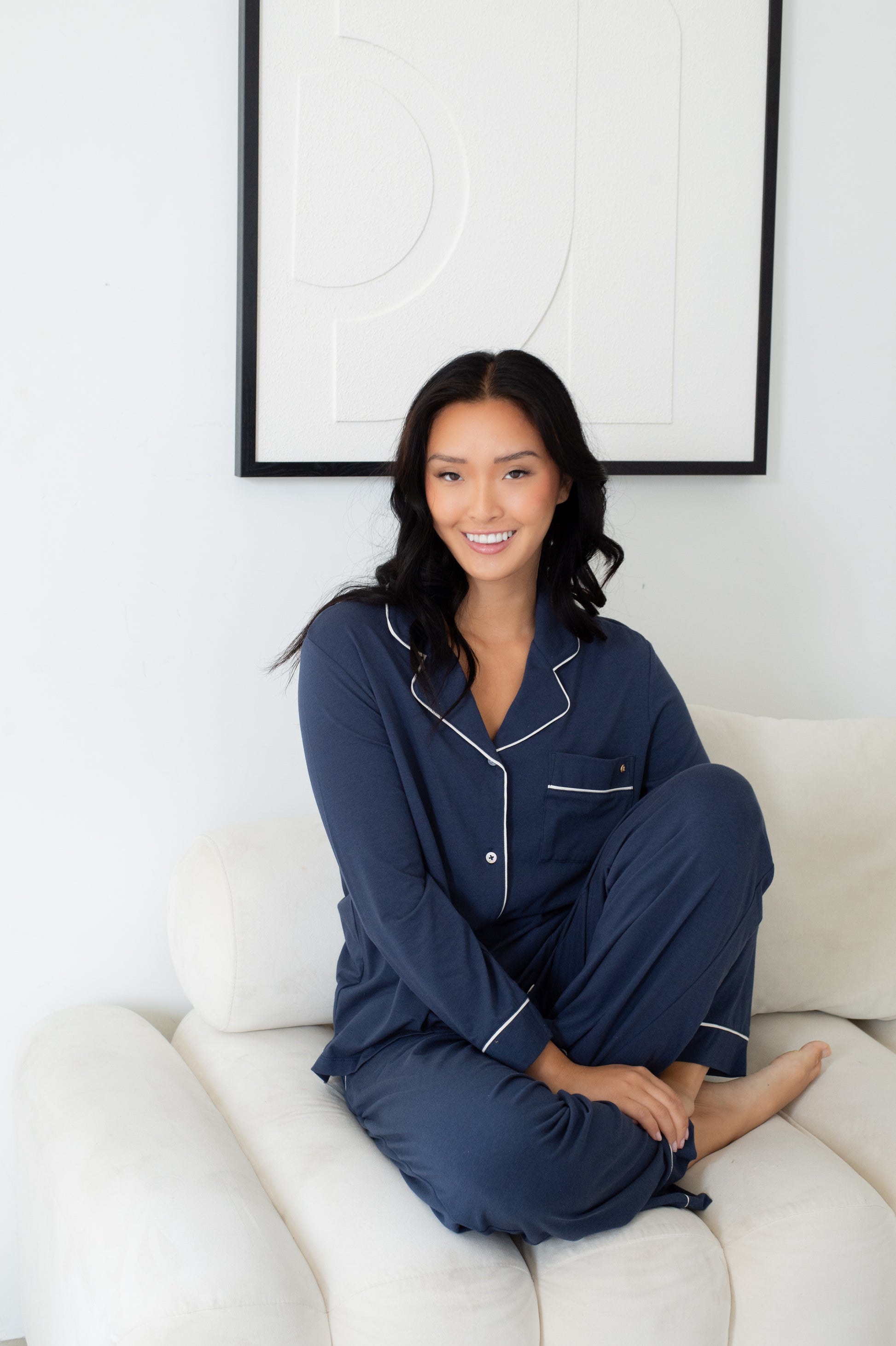 Long sleeve notch collar top & pant set