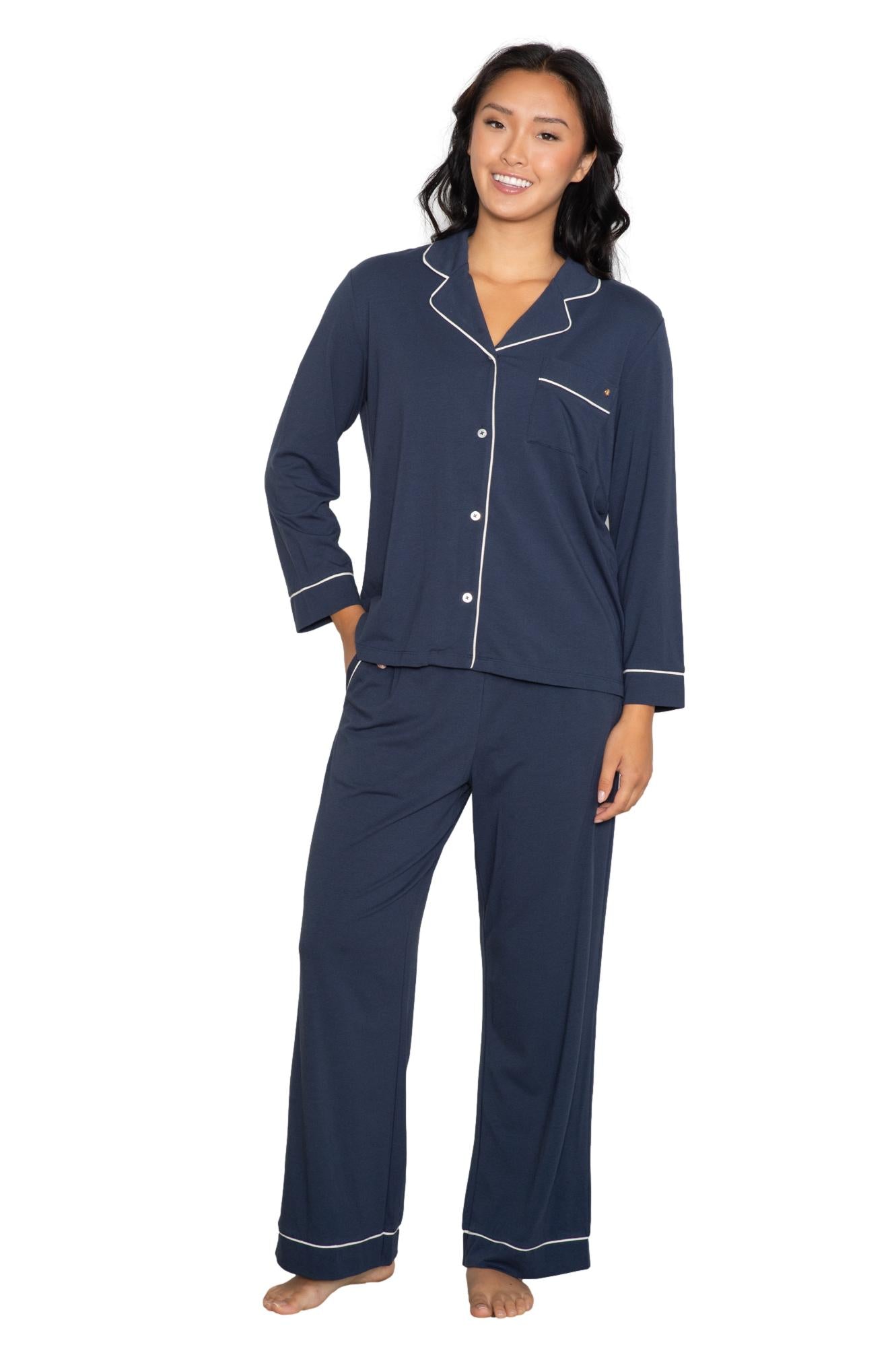 Long sleeve notch collar top & pant set