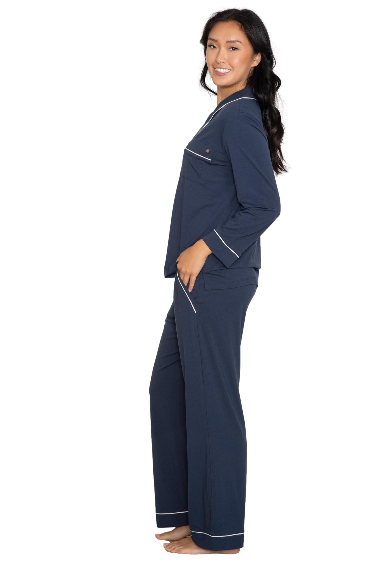 Long sleeve notch collar top & pant set