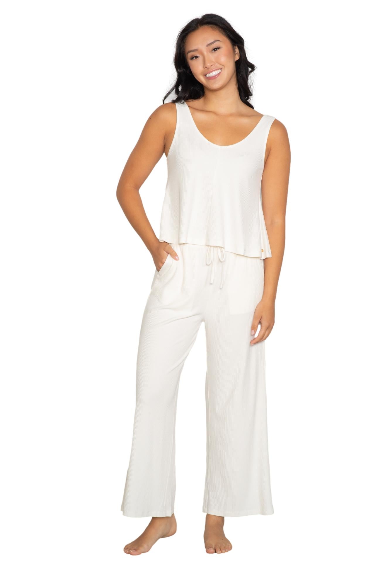 Rib A-line shaped tank & straight leg pant set