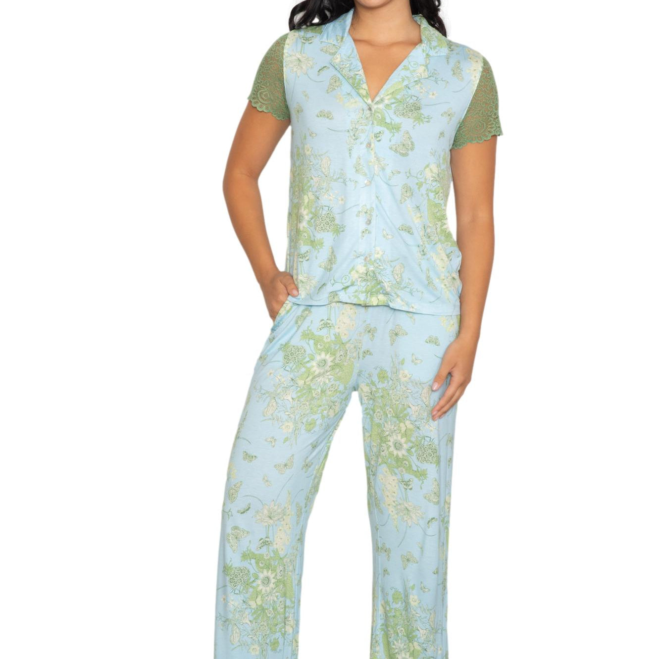 LACE SS NOTCH COLLAR & PANT SET