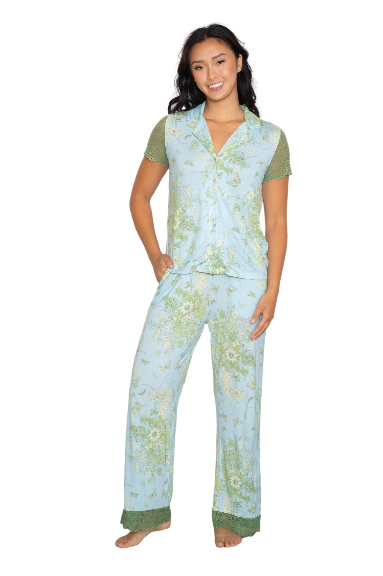 LACE SS NOTCH COLLAR & PANT SET