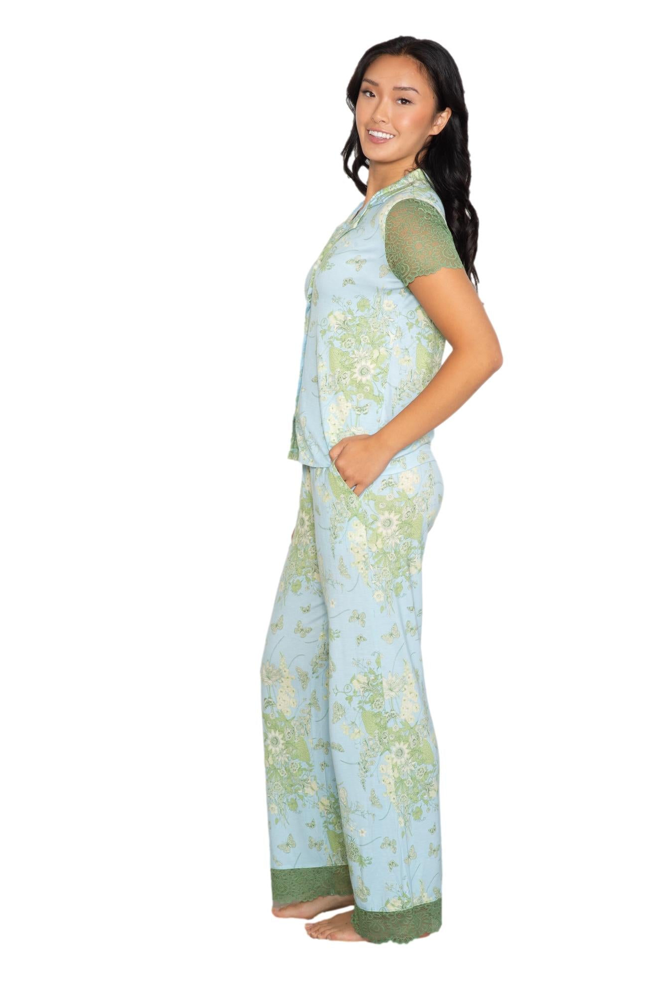 LACE SS NOTCH COLLAR & PANT SET