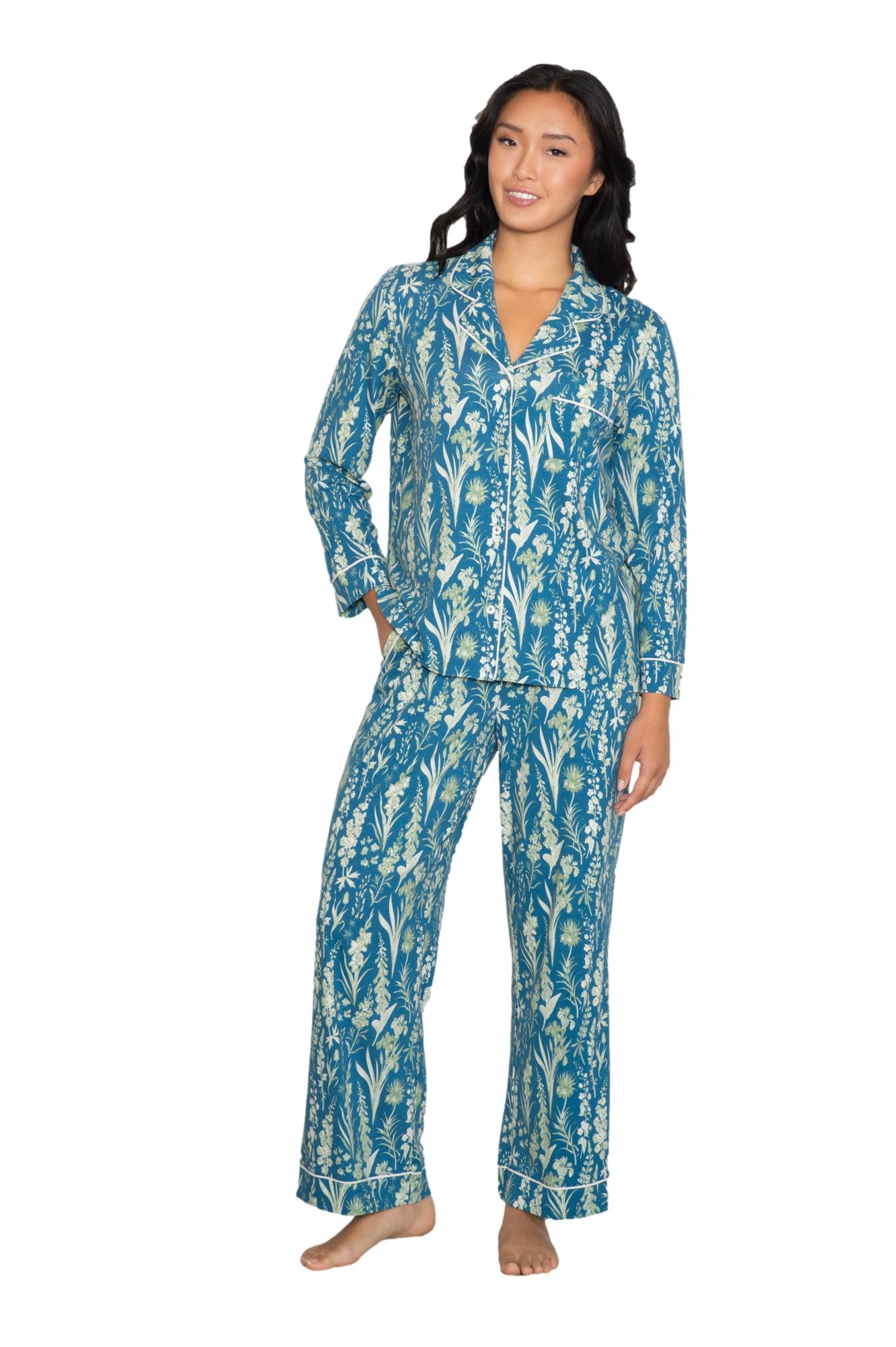 Long sleeve notch collar top & pant set