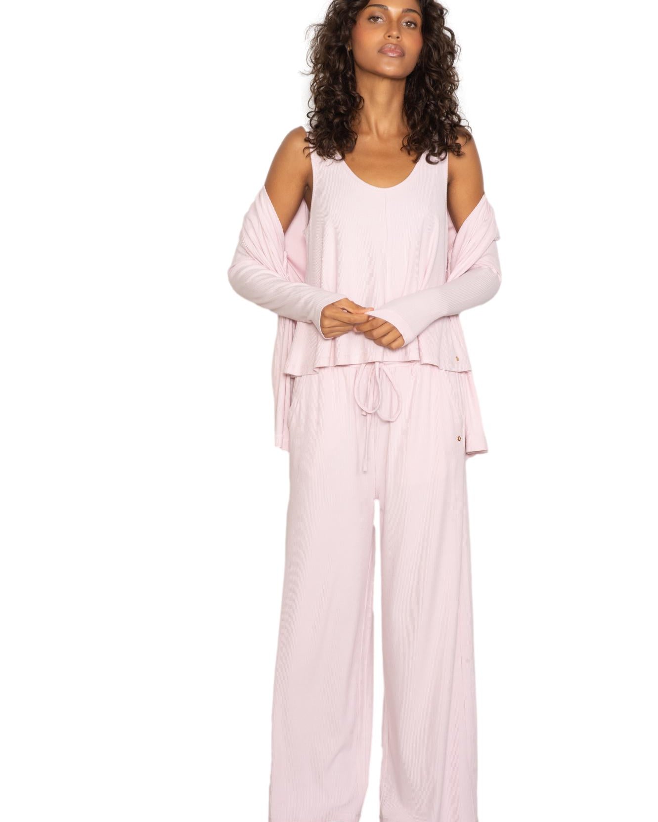 Rib A-line shaped tank & straight leg pant set
