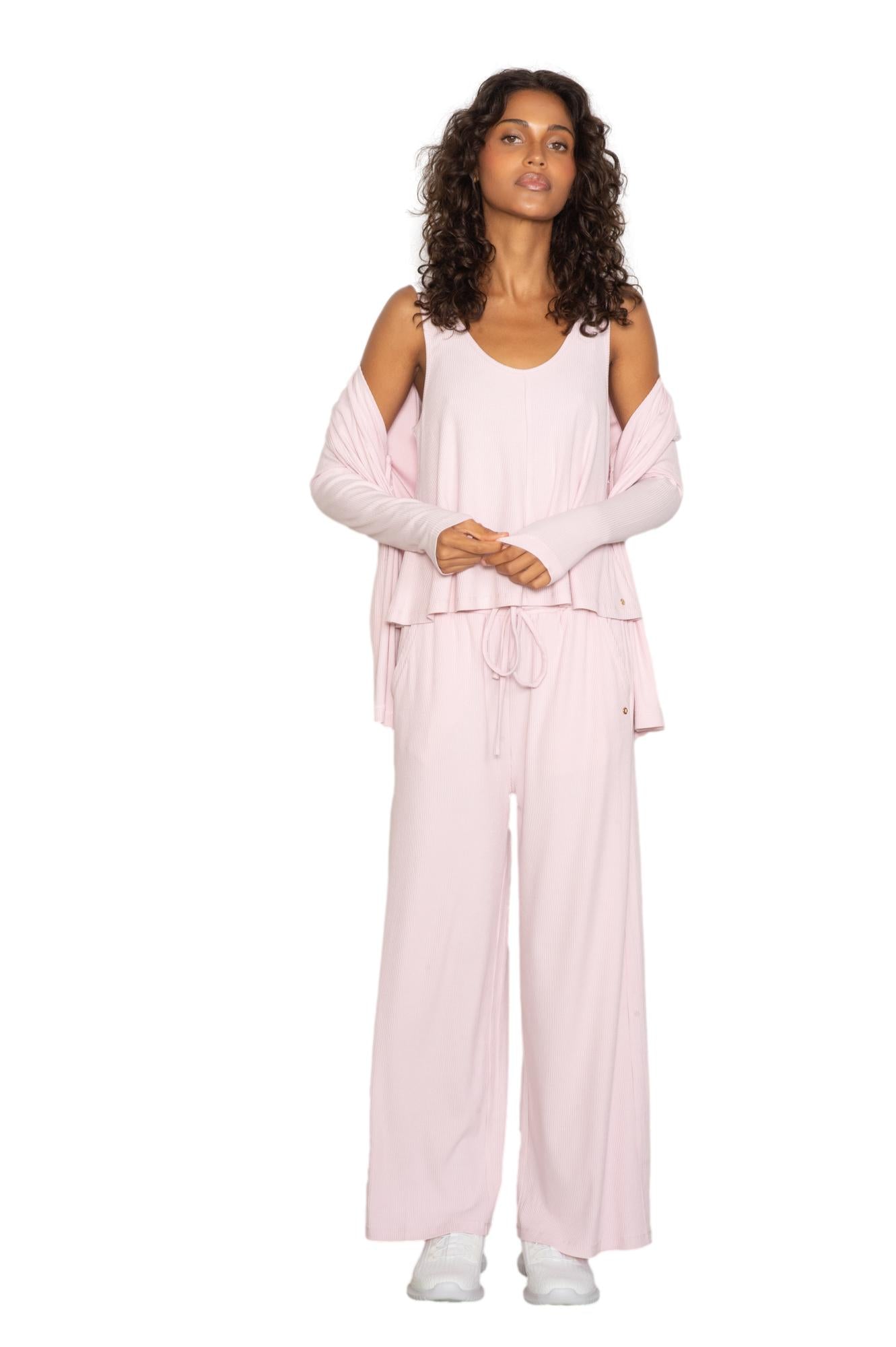 Rib A-line shaped tank & straight leg pant set
