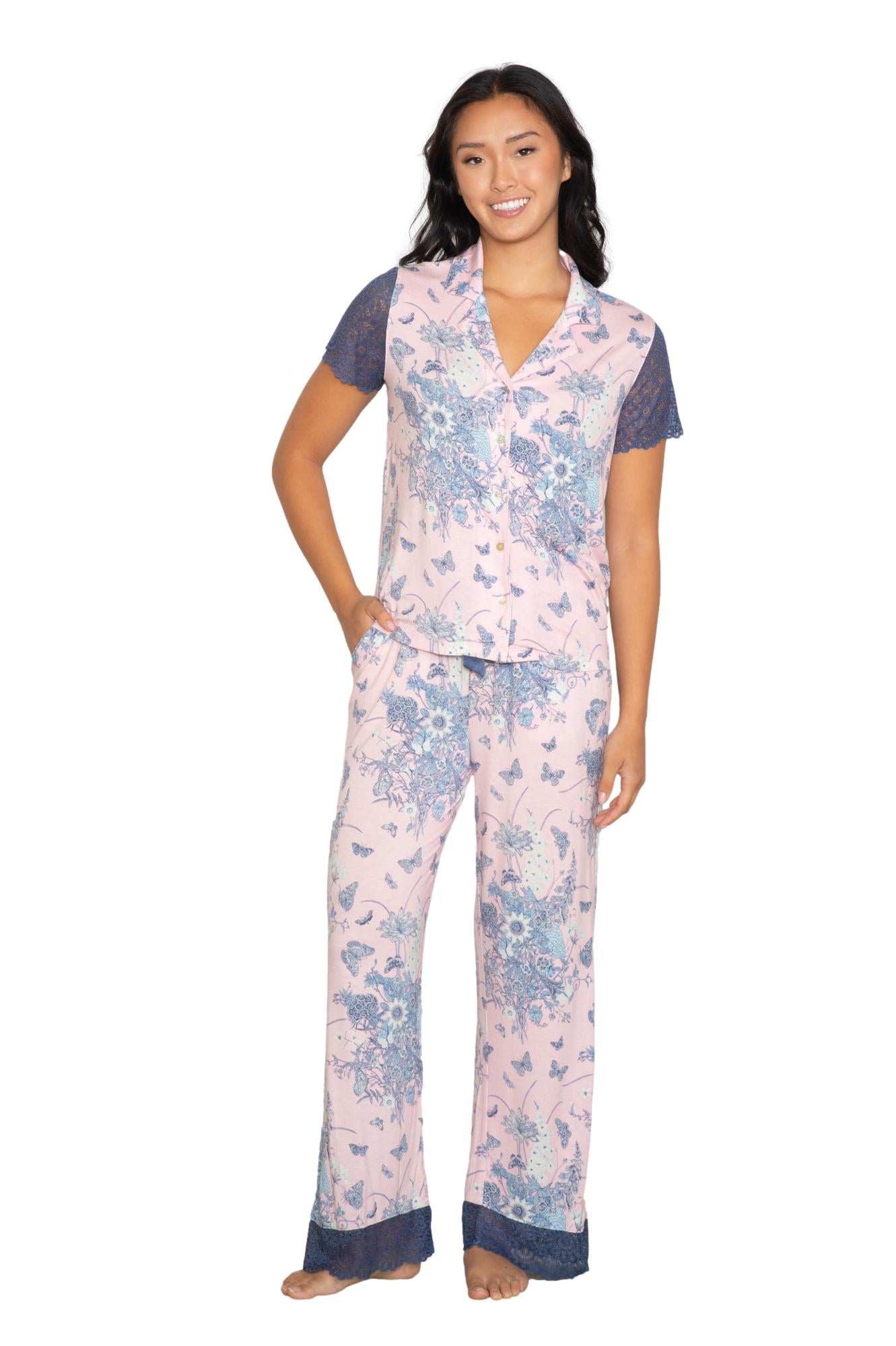 LACE SS NOTCH COLLAR & PANT SET