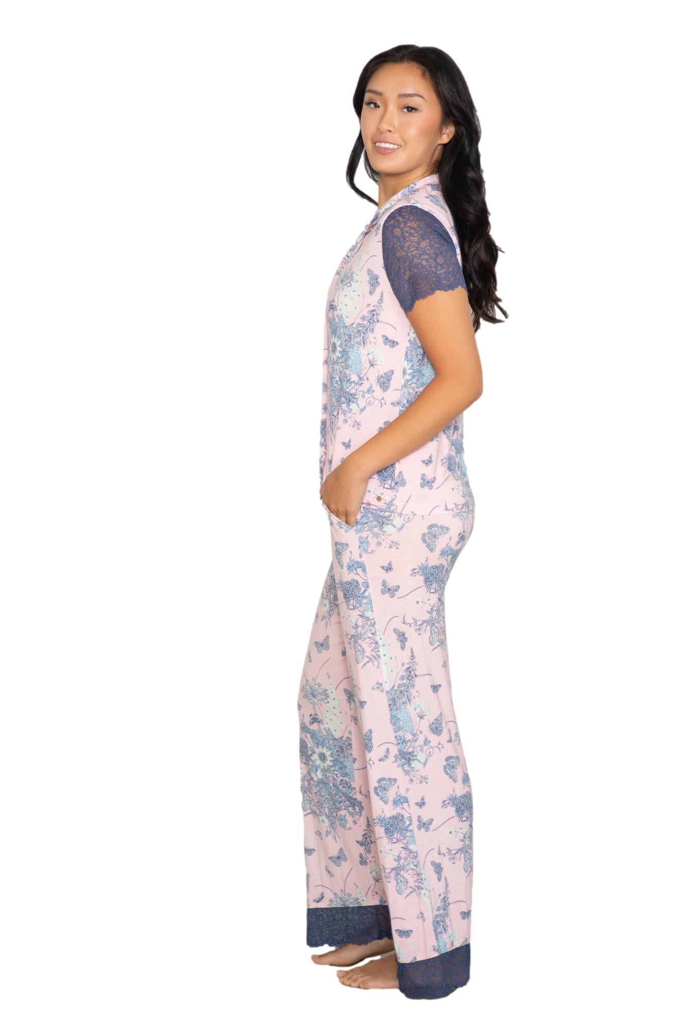 LACE SS NOTCH COLLAR & PANT SET