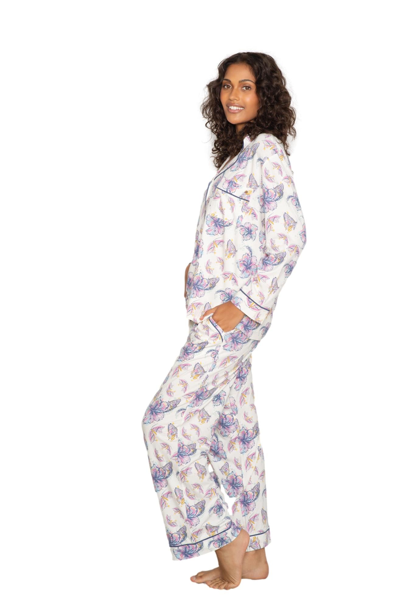 Long sleeve notch collar top & pant set