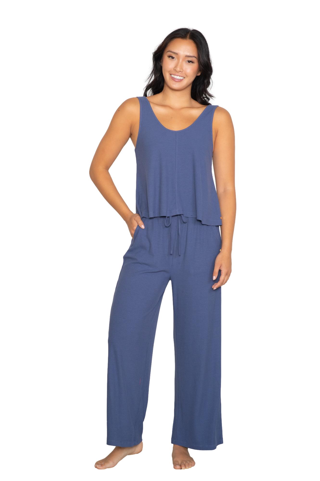 Rib A-line shaped tank & straight leg pant set