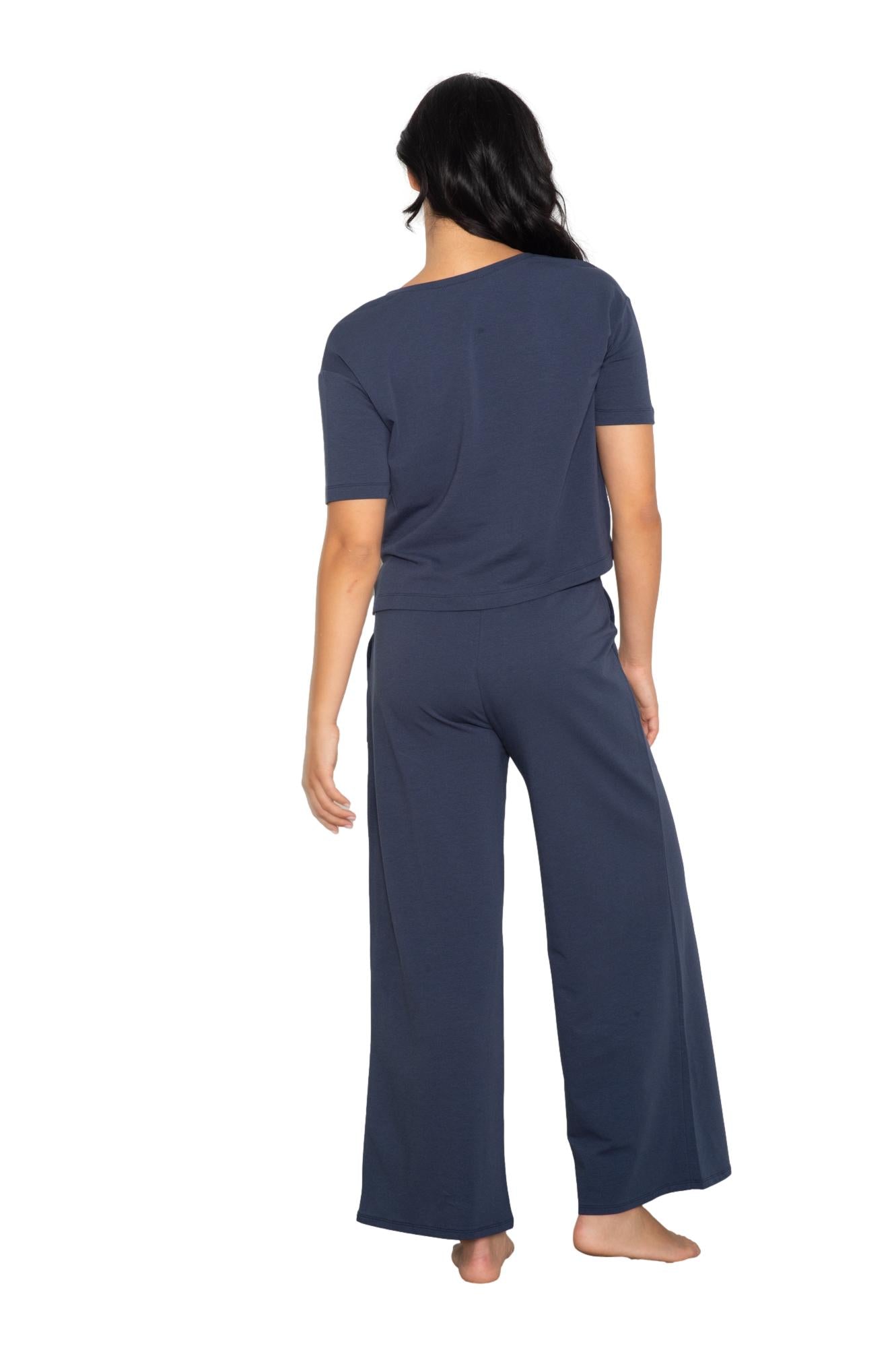 V neck tee & wide leg lounge pant set