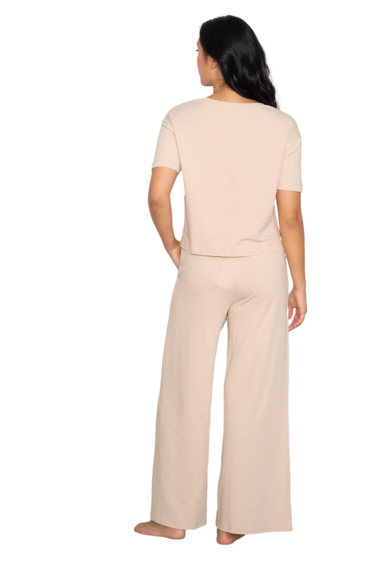 V neck tee & wide leg lounge pant set