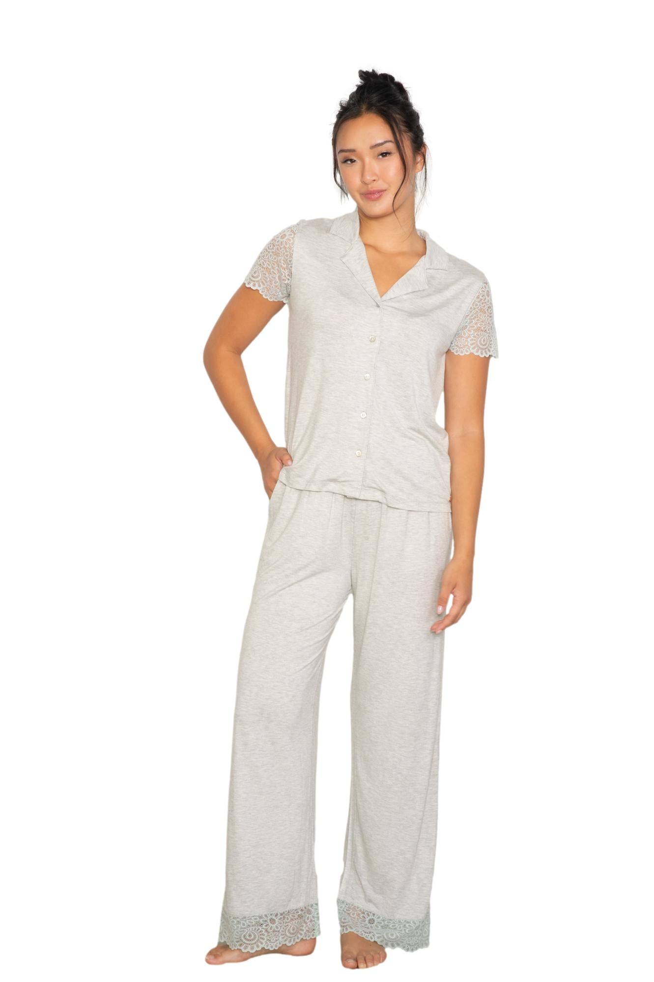 LACE SS NOTCH COLLAR & PANT SET