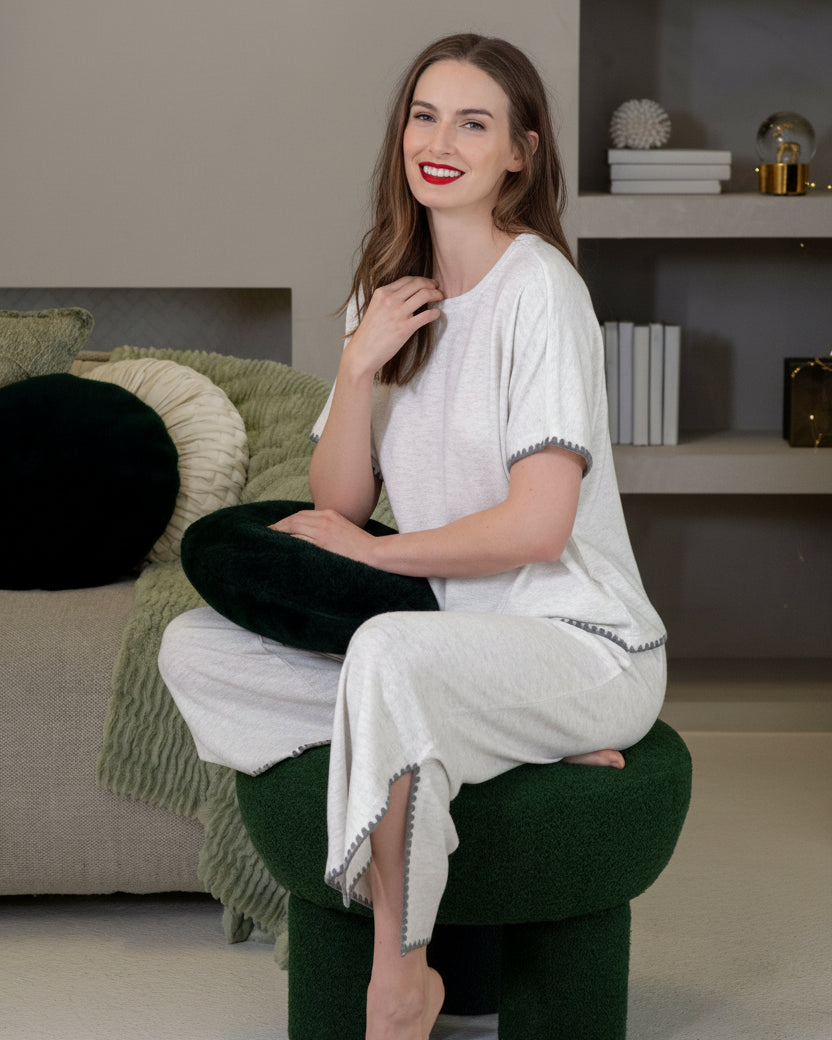 Relaxed Blanket Stitch Wide Leg Cropped Pants