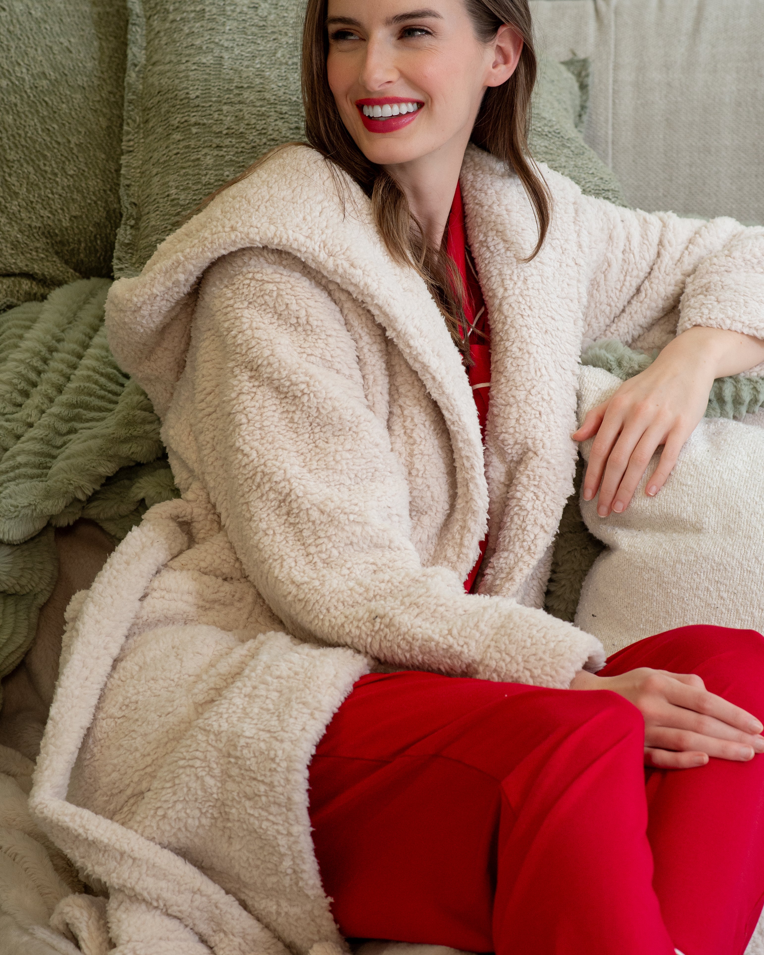 Mid-Length Sherpa Robe With Hood