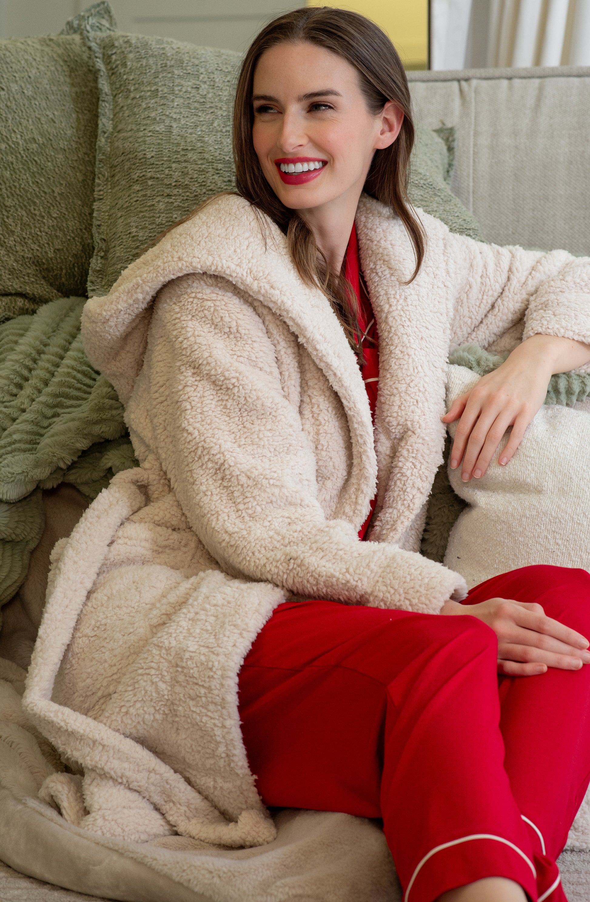 Mid-Length Sherpa Robe With Hood