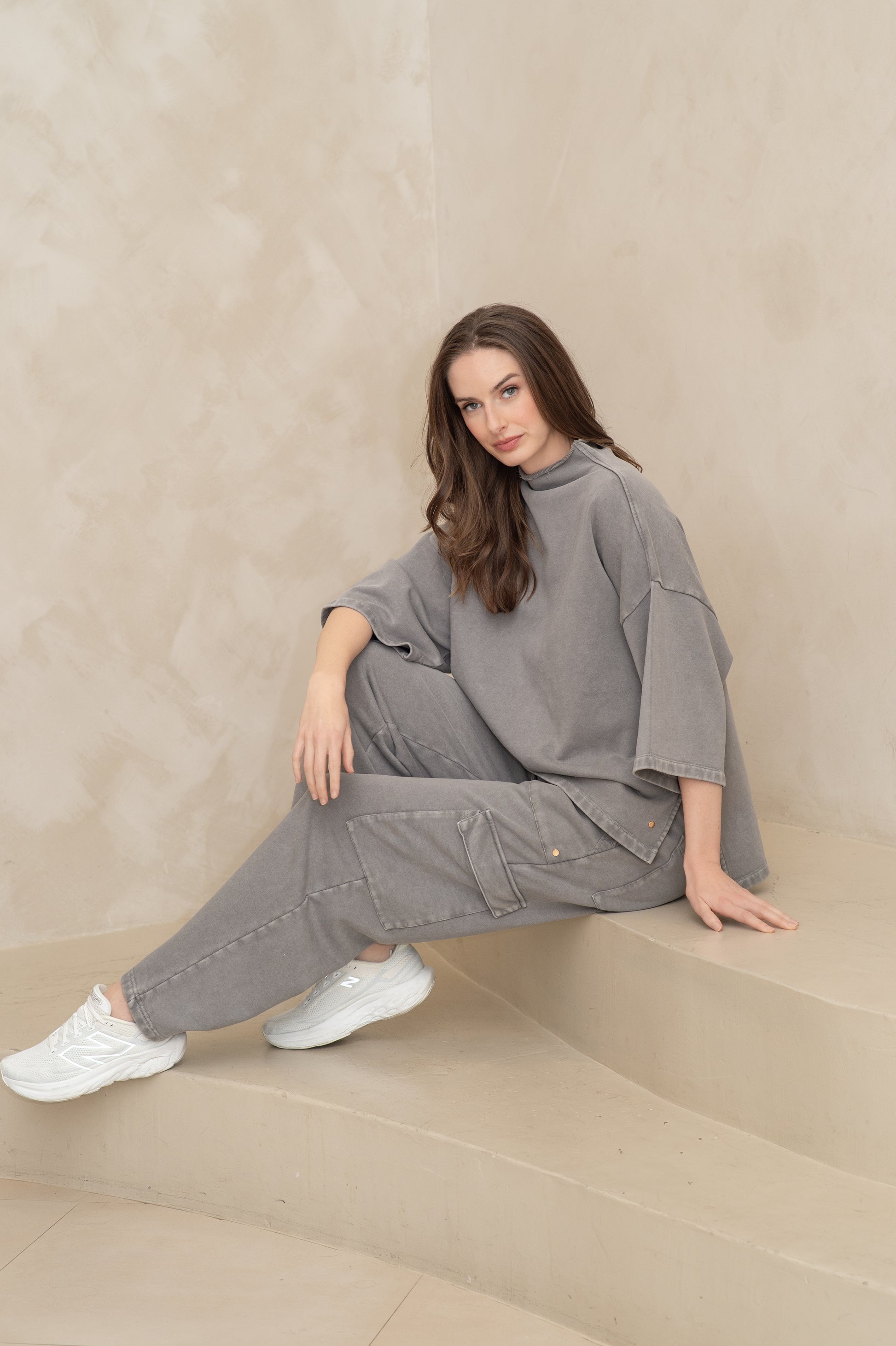 French Terry Wide Leg Cargo Pants