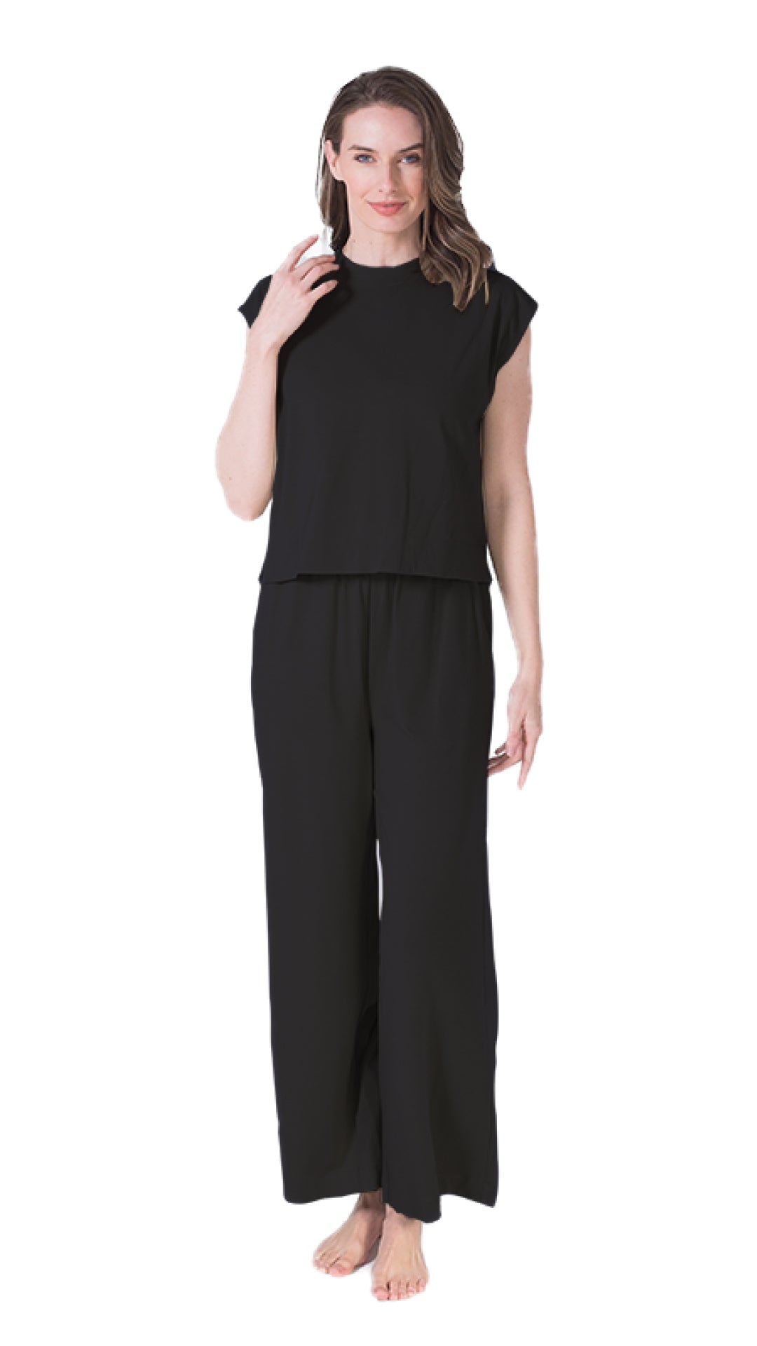 Marble Mock Neck Top With High Waist Pant Set