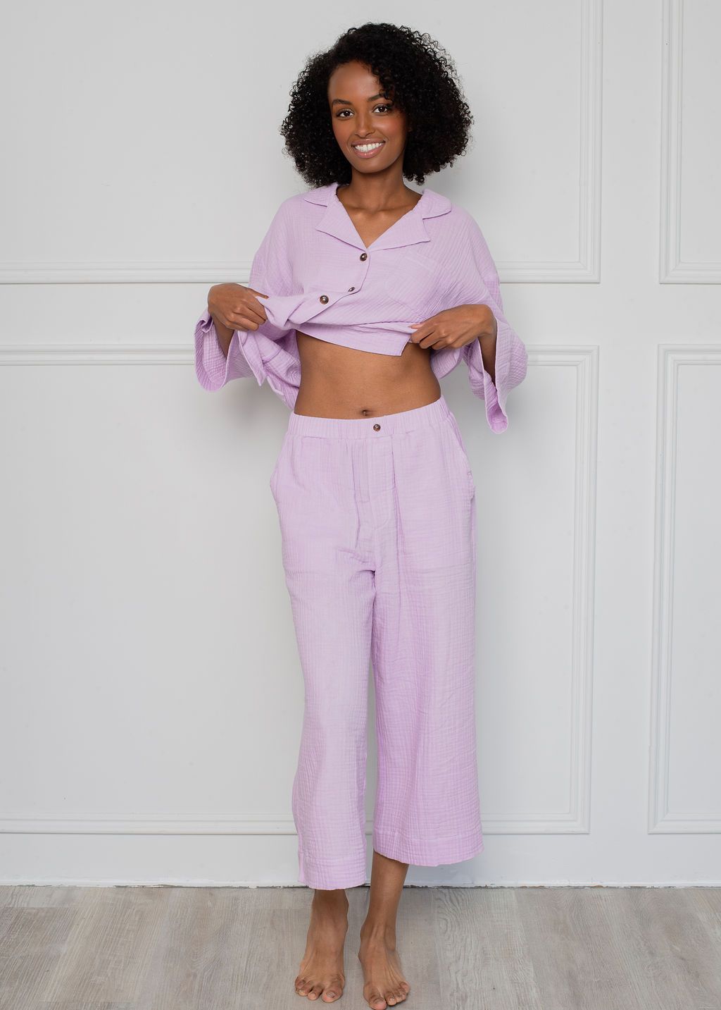 CRINKLED COTTON GAUZE RELAXED HIGH WAISTED CAPRI