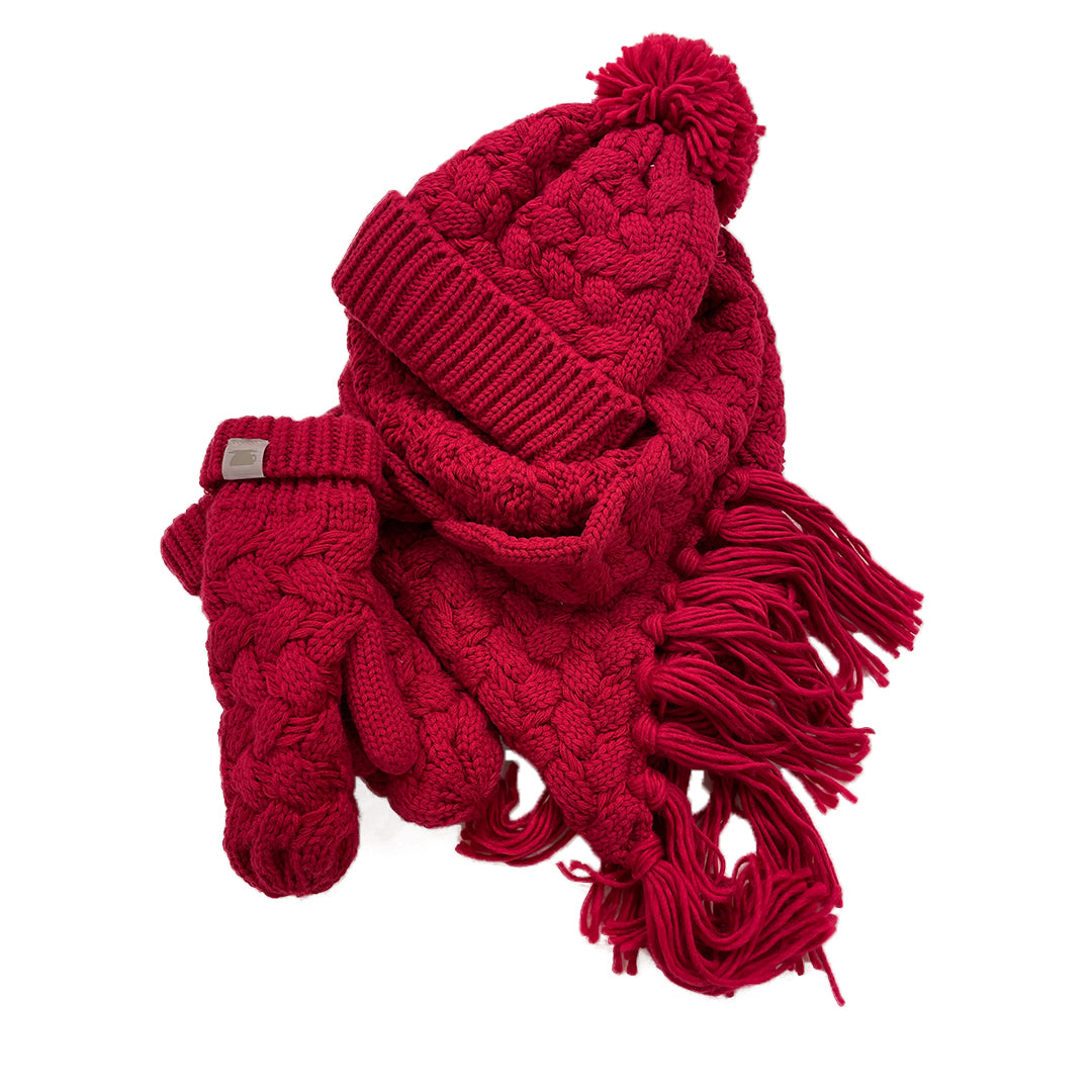 Embrace The Cold In Style: Stay Cozy With Coffee Shoppe'S Textured Cable Collection In Deep Red!"