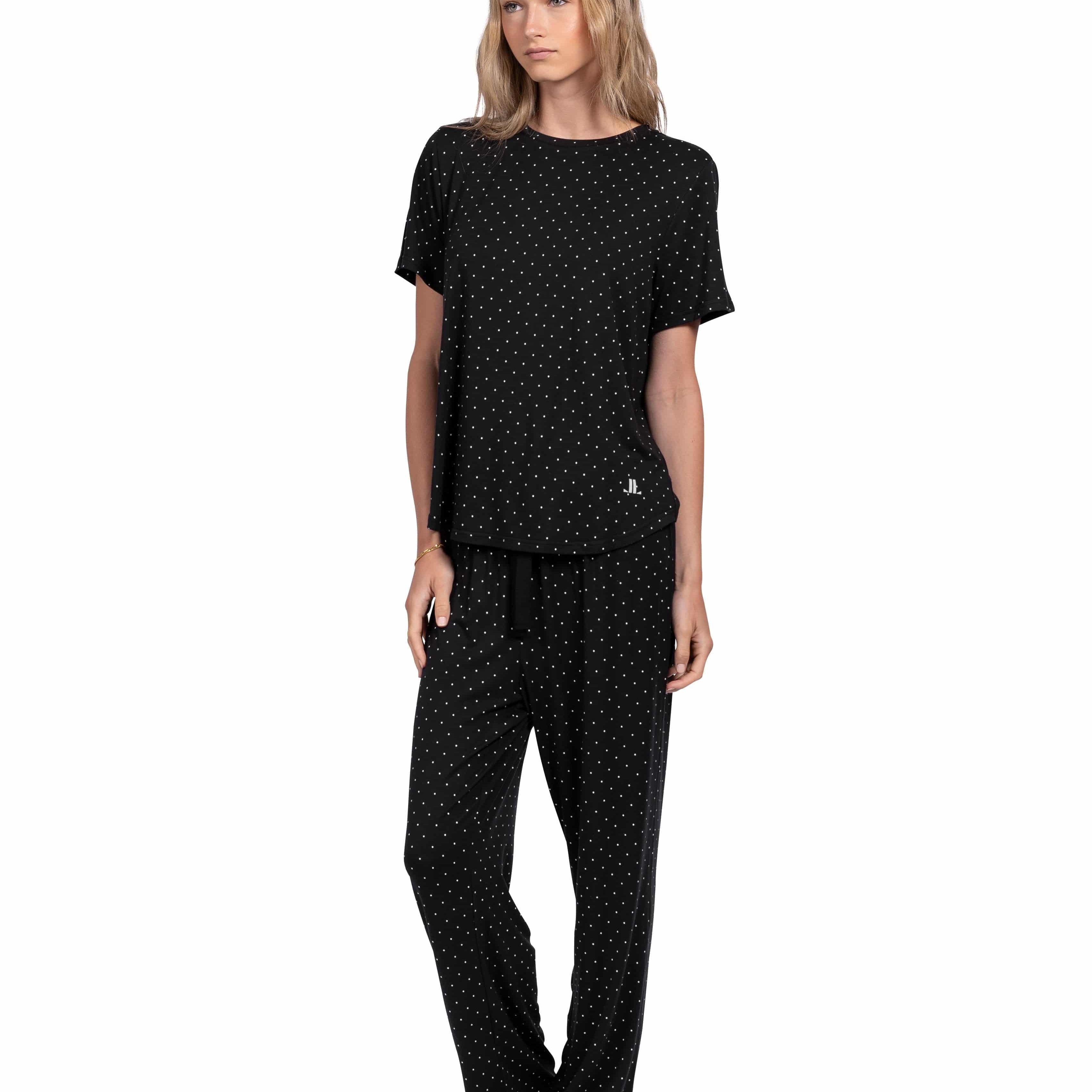 Rayon Spandex Tee & Pant Set - Parisian Dot Print - LATTELOVE Co.