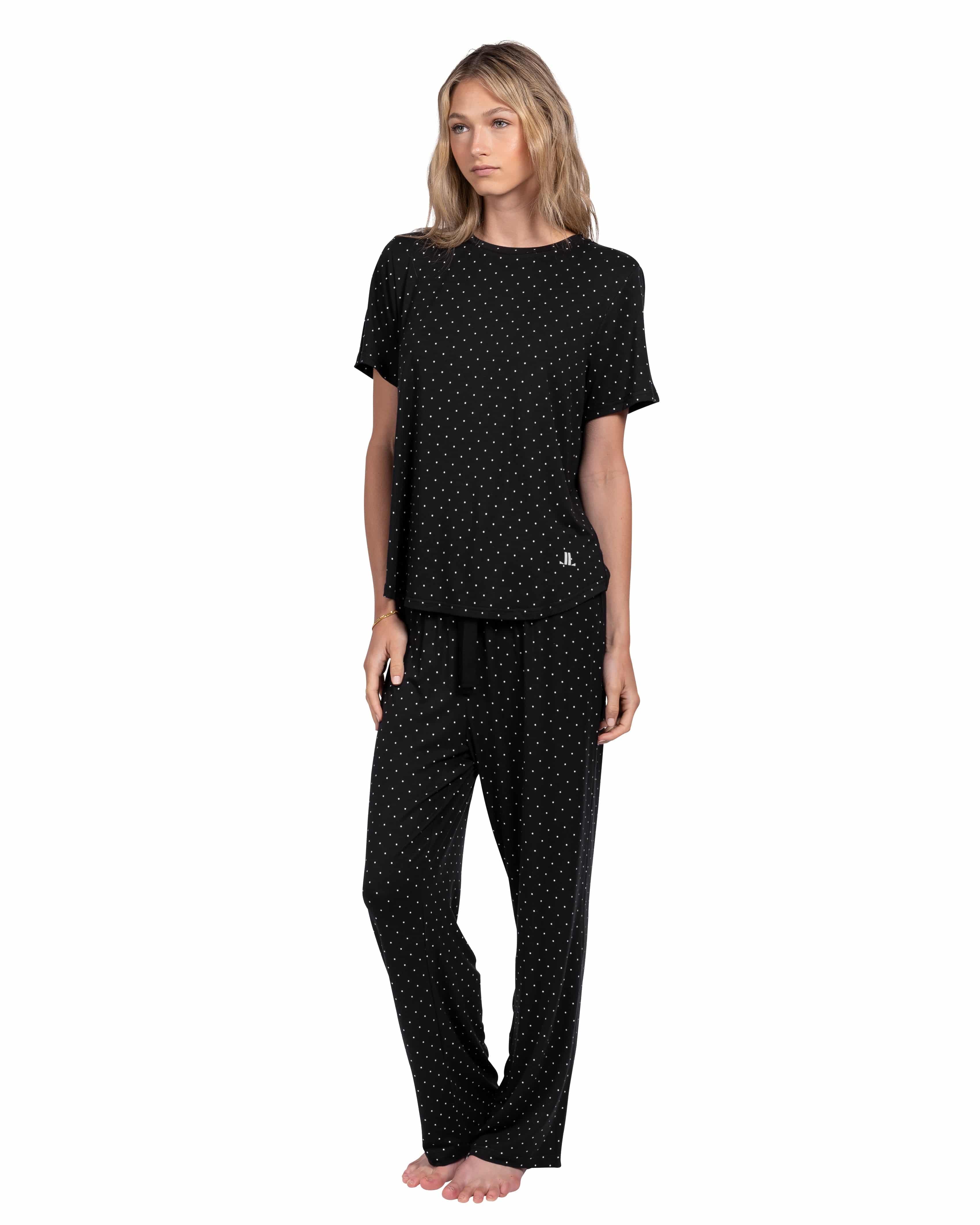 Rayon Spandex Tee & Pant Set - Parisian Dot Print - LATTELOVE Co.