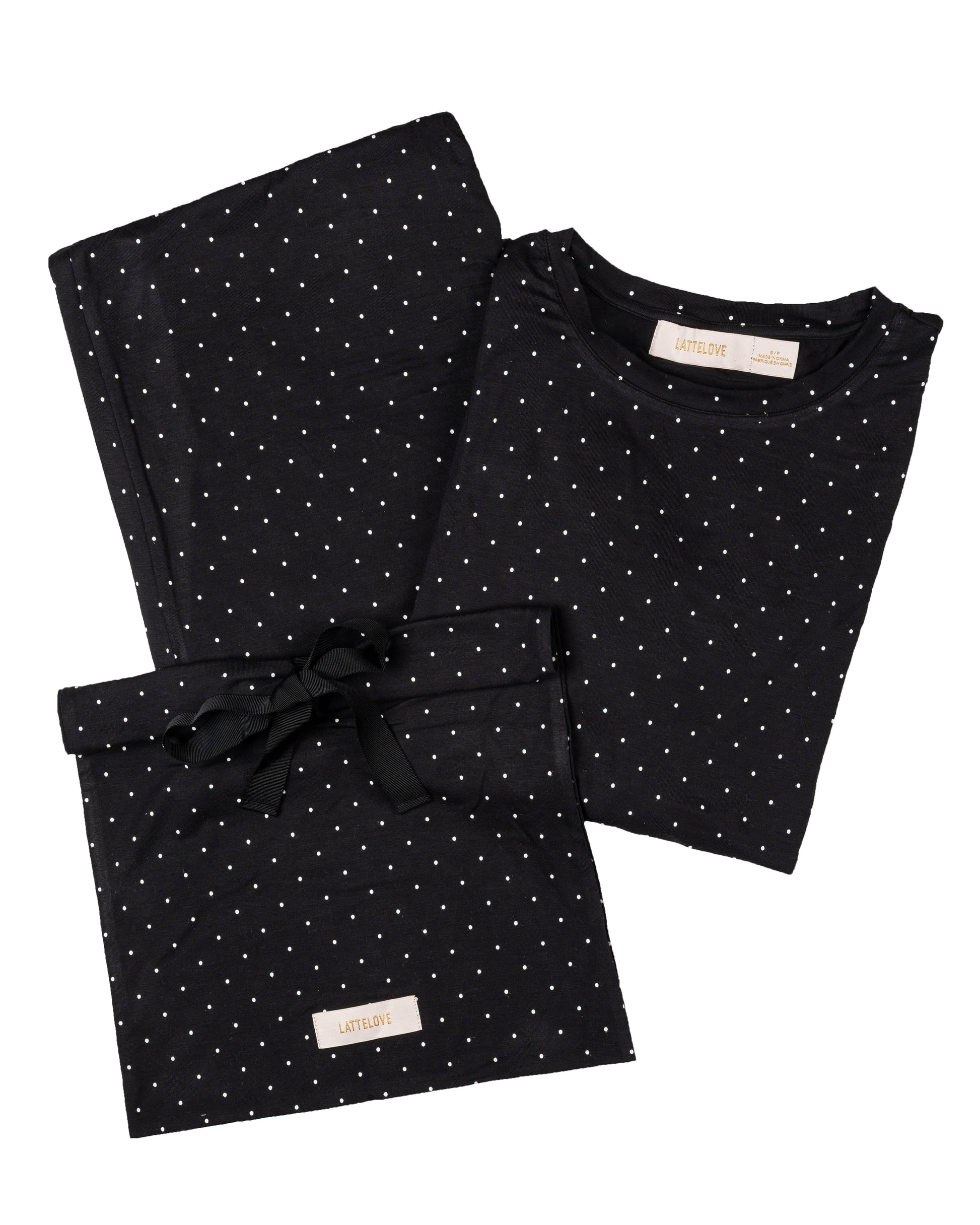 Rayon Spandex Tee & Pant Set - Parisian Dot Print - LATTELOVE Co.