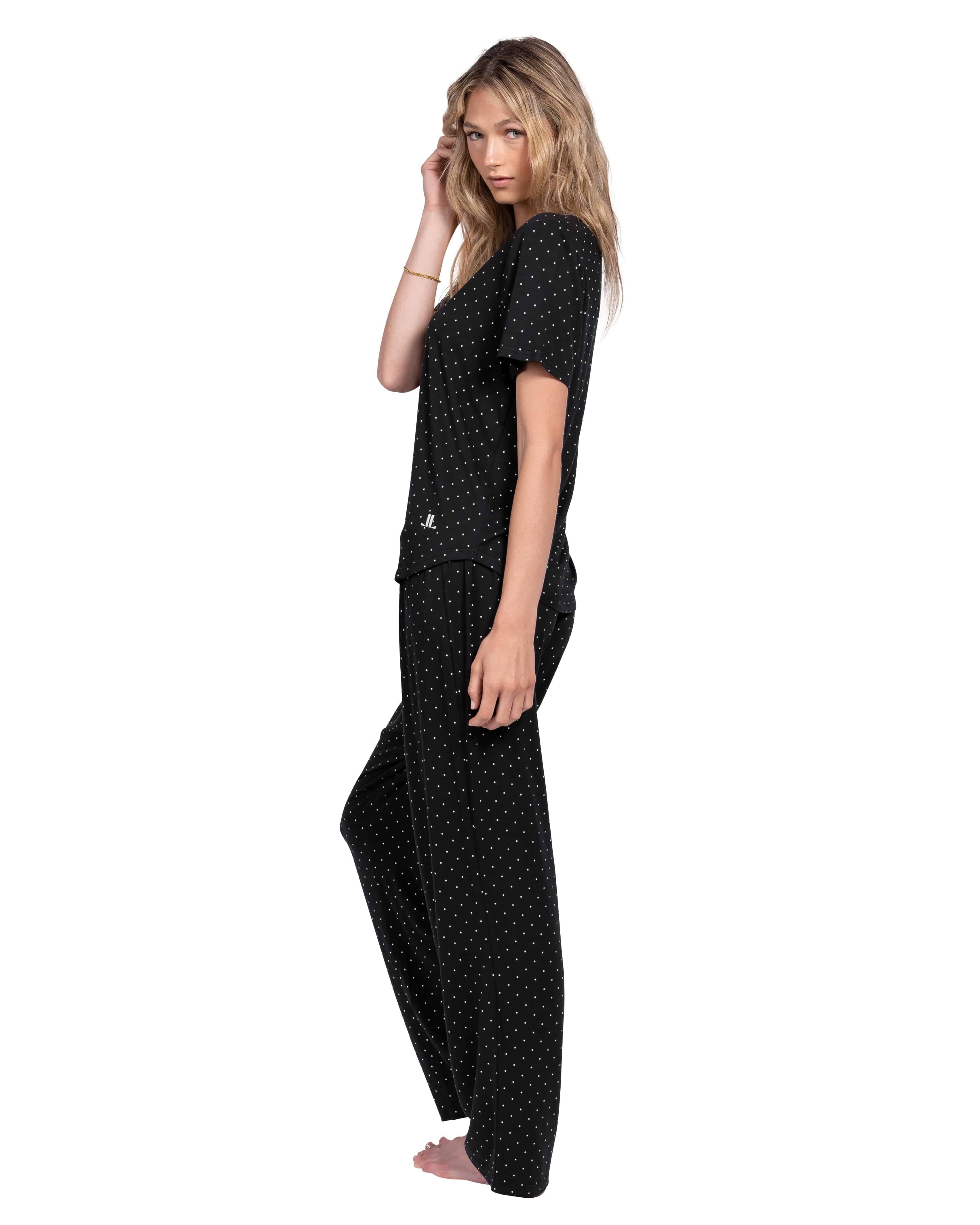 Rayon Spandex Tee & Pant Set - Parisian Dot Print - LATTELOVE Co.