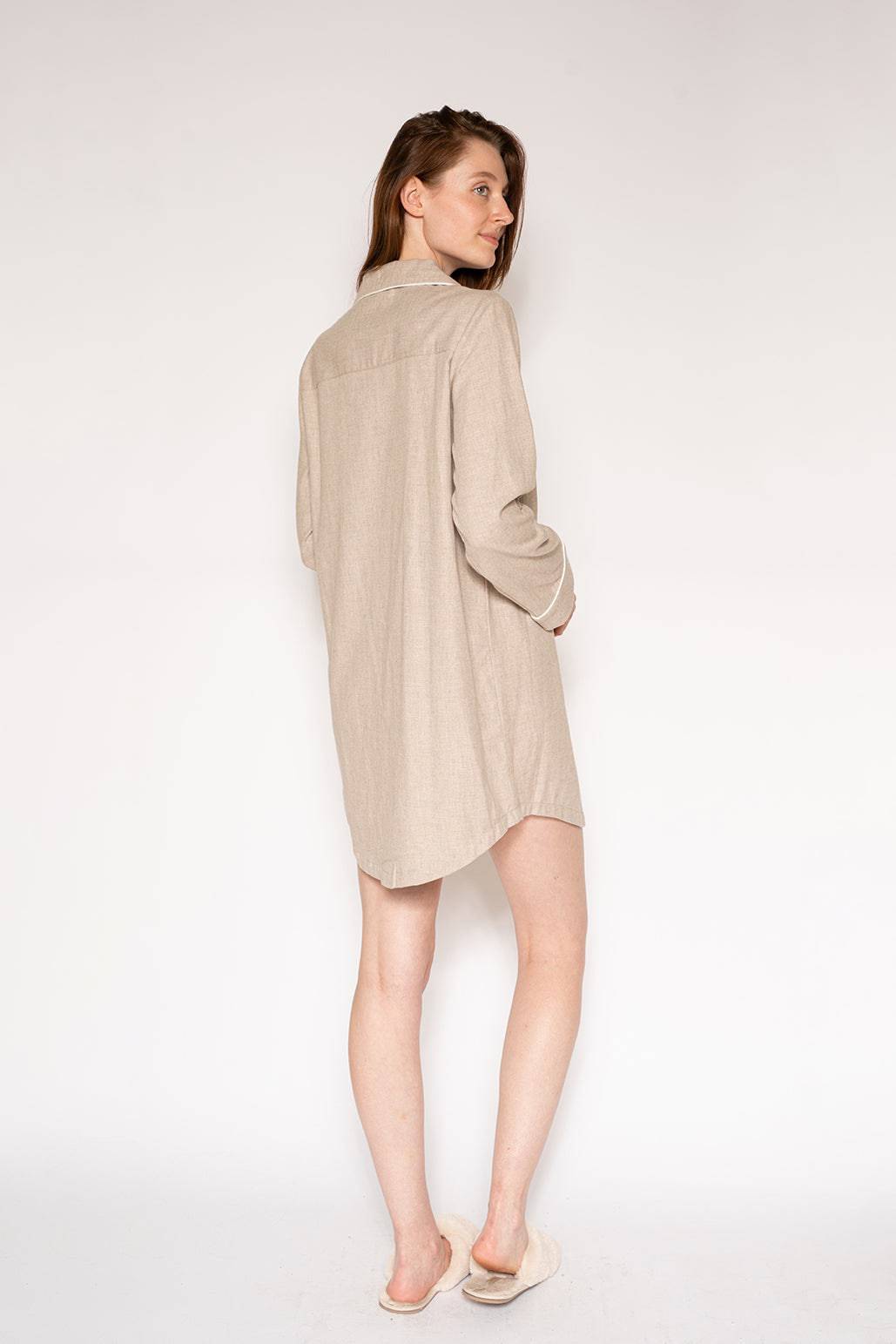 Long Sleeve Flannel Night Shirt - Heather Oat - LATTELOVE Co.