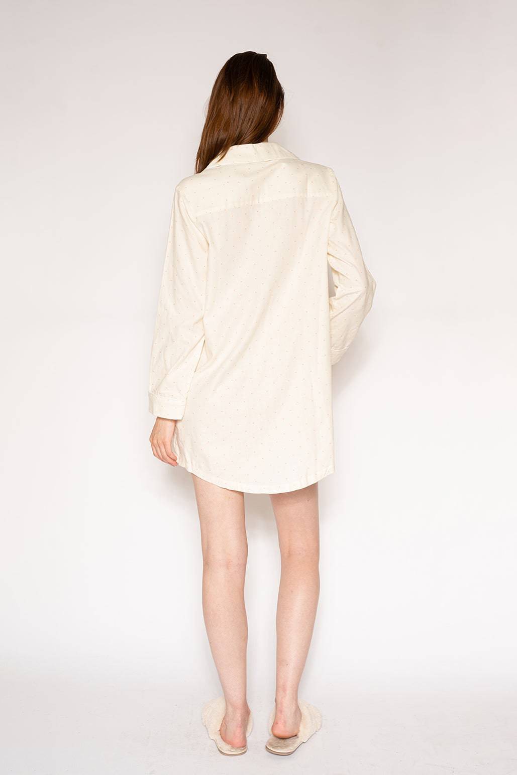 Long Sleeve Flannel Night Shirt - Irish Cream Pindot - LATTELOVE Co.