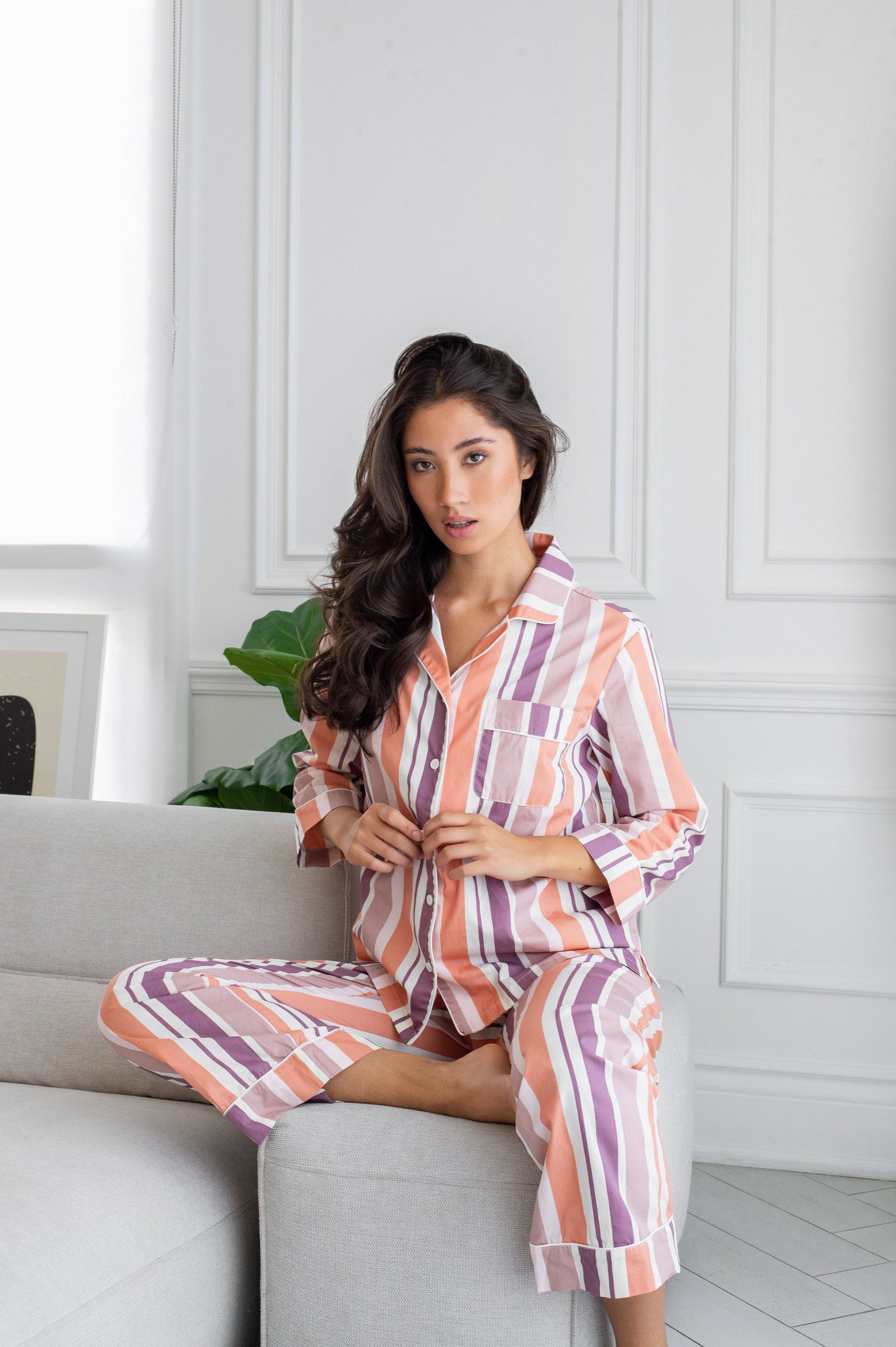 Poplin PJ Set - Icing Stripe - LATTELOVE Co.