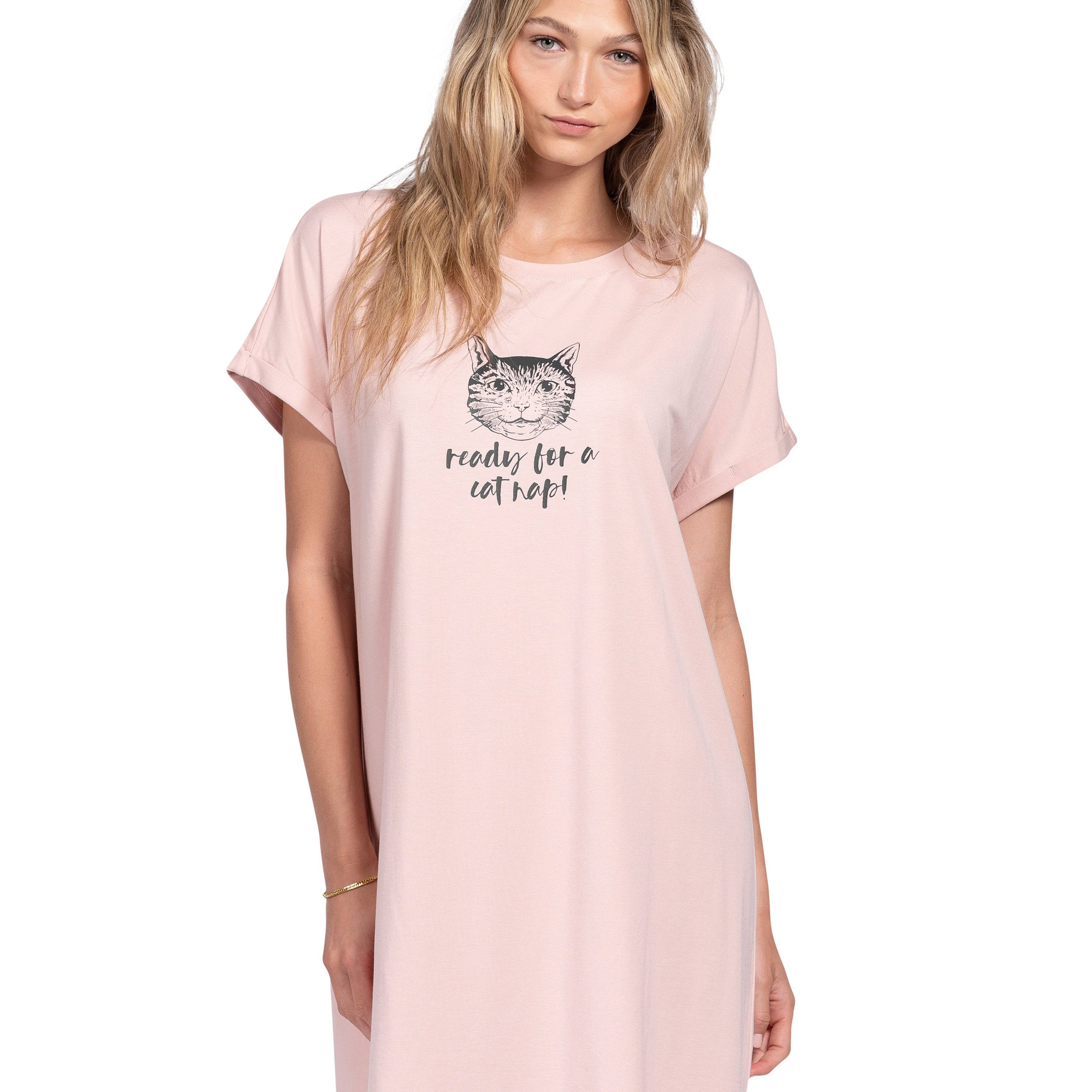 T-Shirt Dress - Ready For A Cat Nap - LATTELOVE Co.