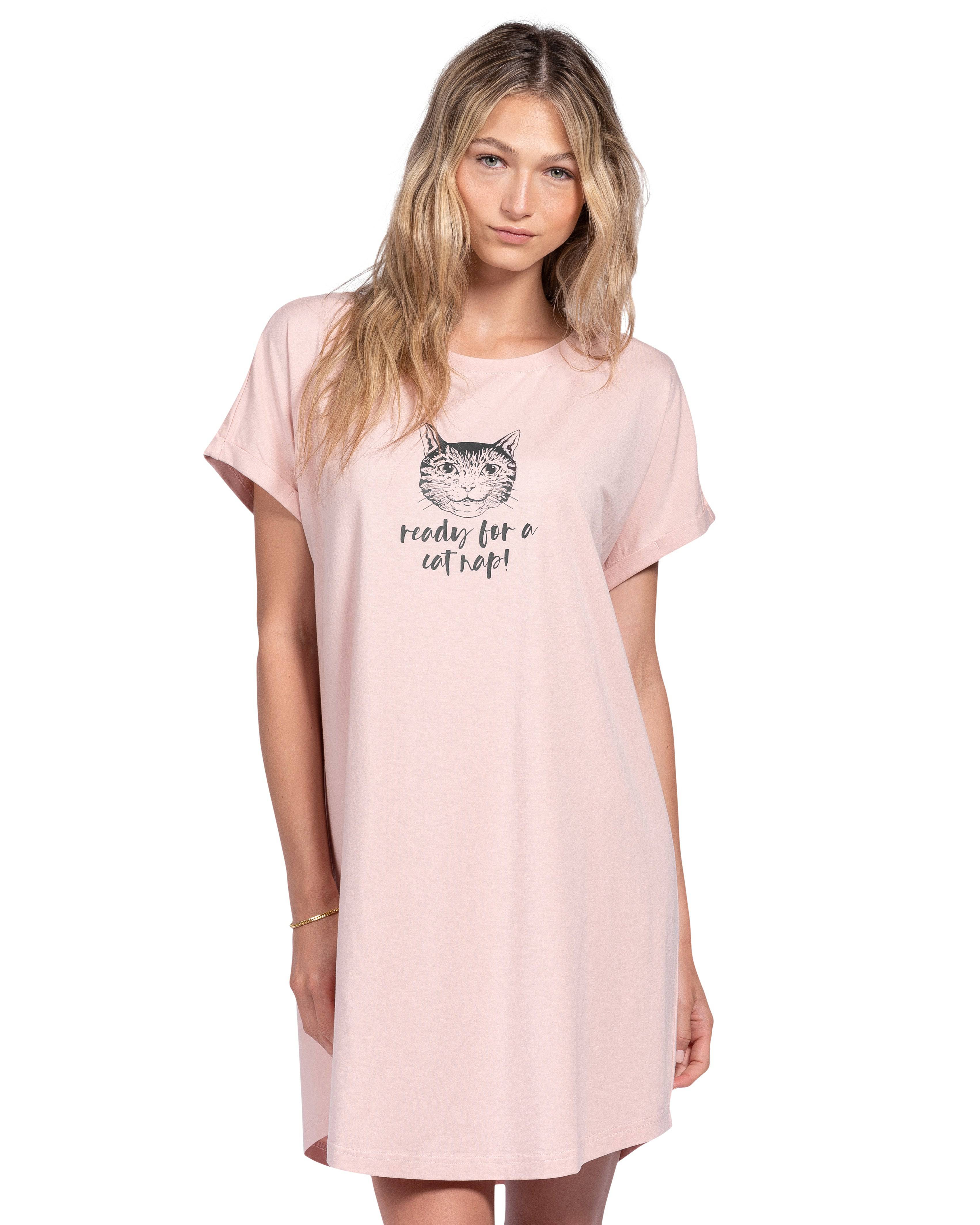 T-Shirt Dress - Ready For A Cat Nap - LATTELOVE Co.