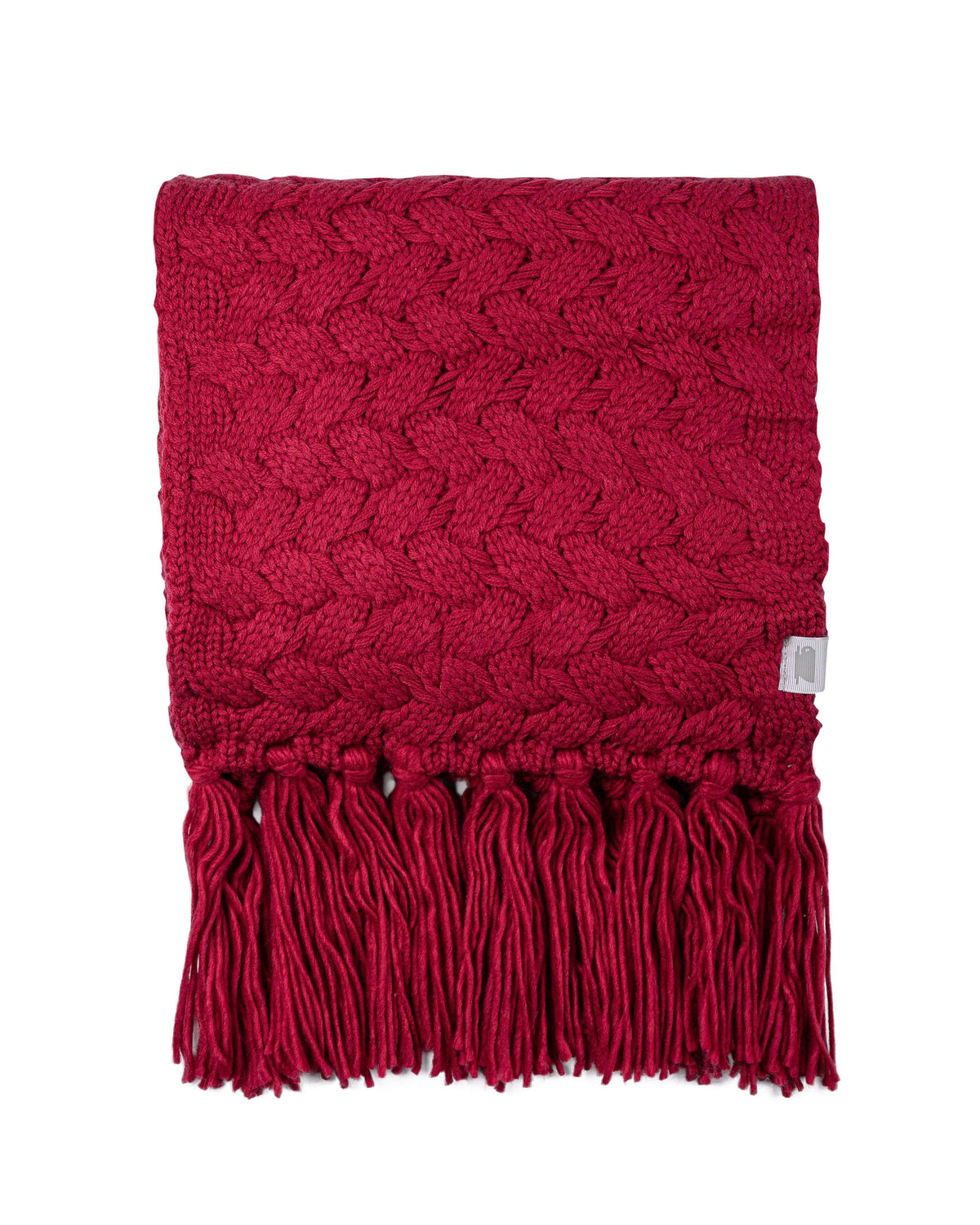 Basket Weave Tassel Wrap Scarf - Deep Red - LATTELOVE Co.