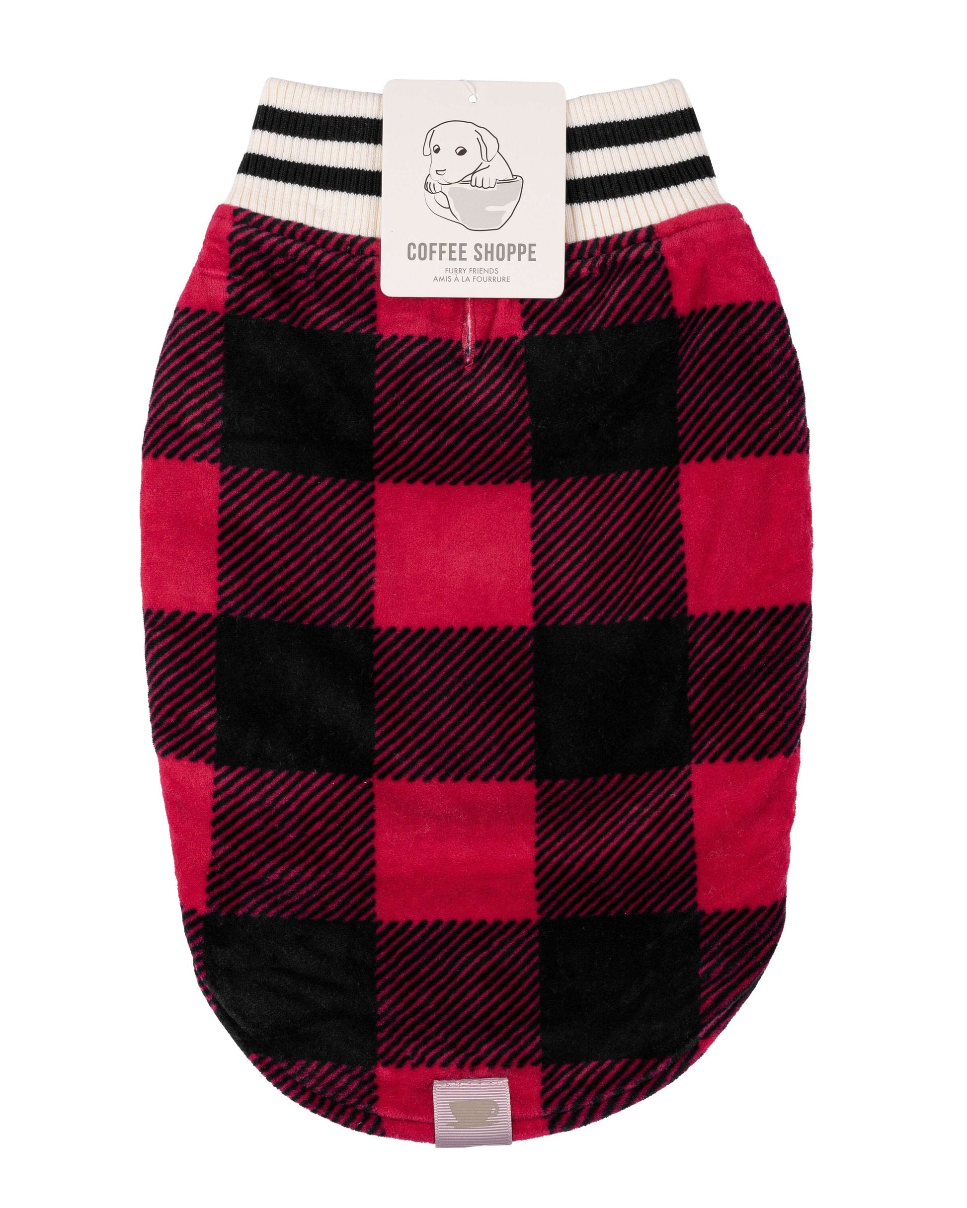 Canadiana Plaid Puppy Coat with Shawl Collar - Deep Red Buffalo Plaid - LATTELOVE Co.
