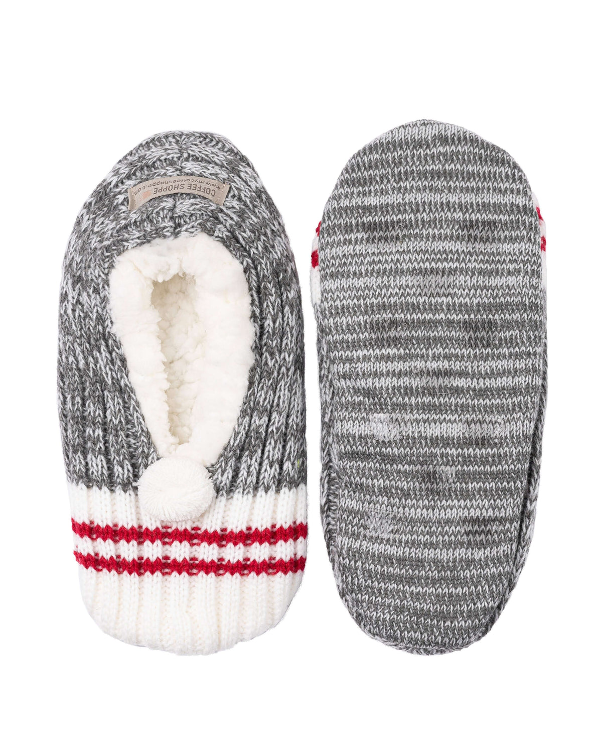 Canadiana Plush Pom-Pom Slippers - Smoked Pearl - LATTELOVE Co.