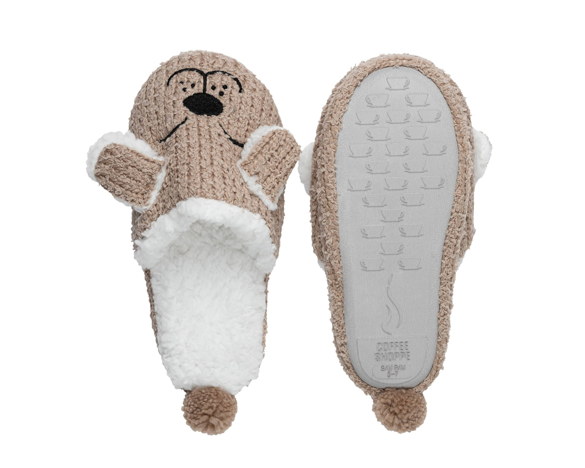 Critter Slide Slipper with hard-bottom sole - Dog (Fungi) - LATTELOVE Co.