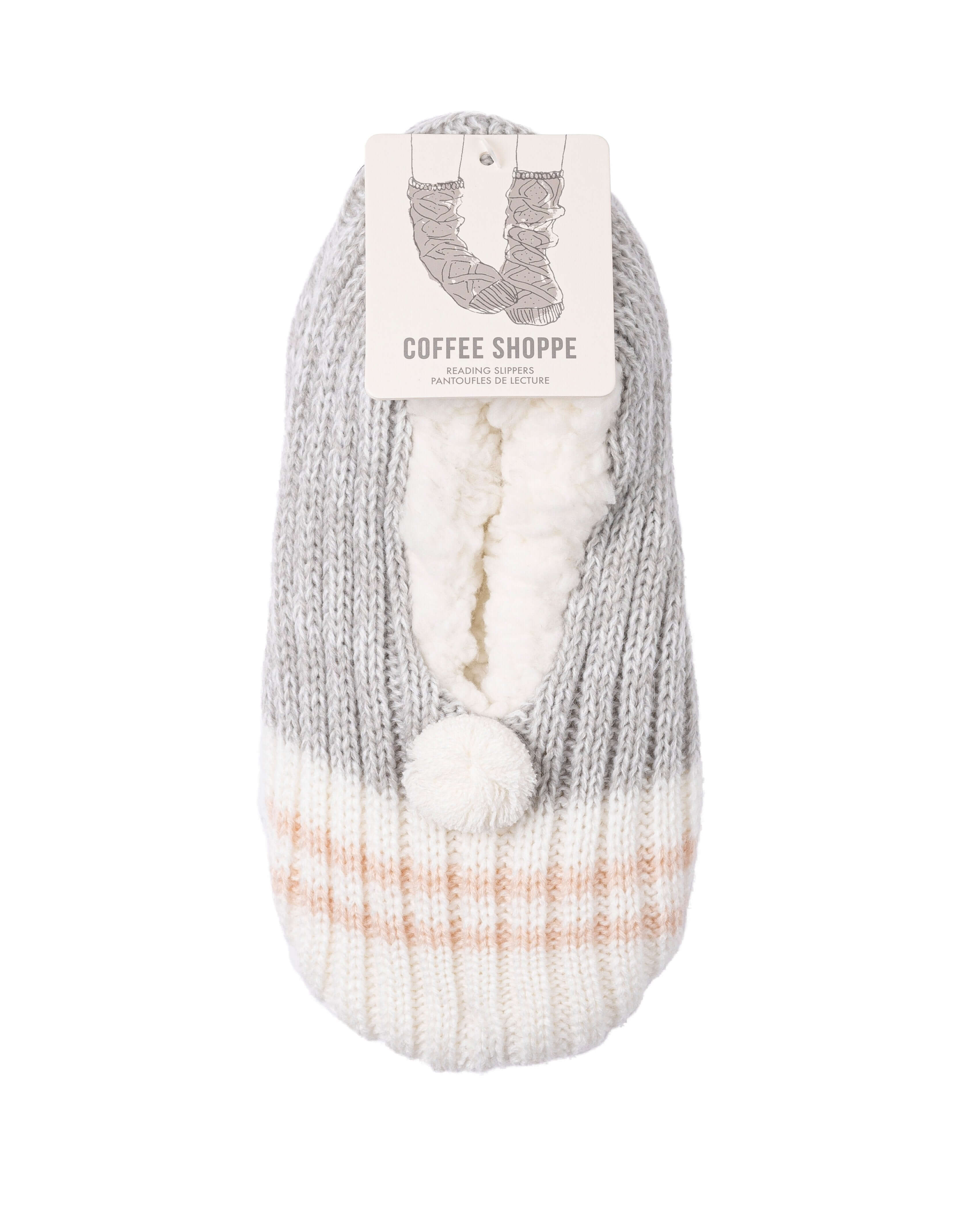 Canadiana Plush Pom-Pom Slippers - Soft Grey - LATTELOVE Co.
