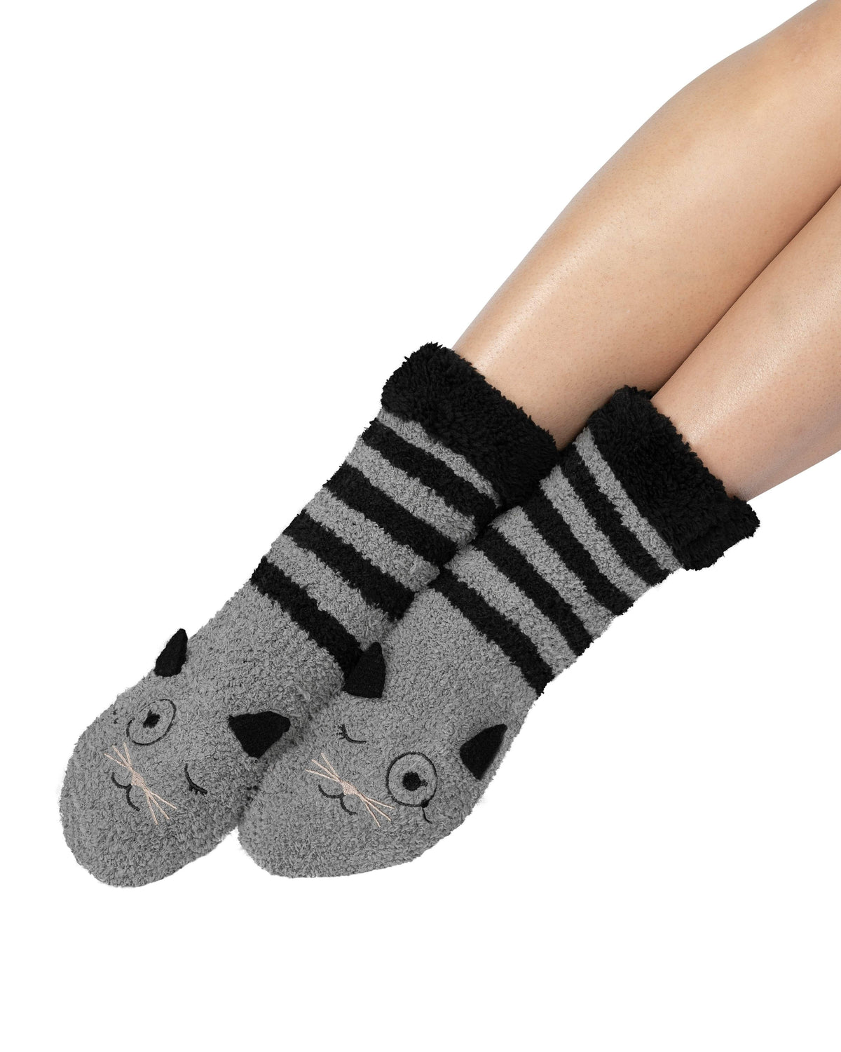 Marshmallow Critter Socks - Cat (Smoked Pearl & Black) - LATTELOVE Co.