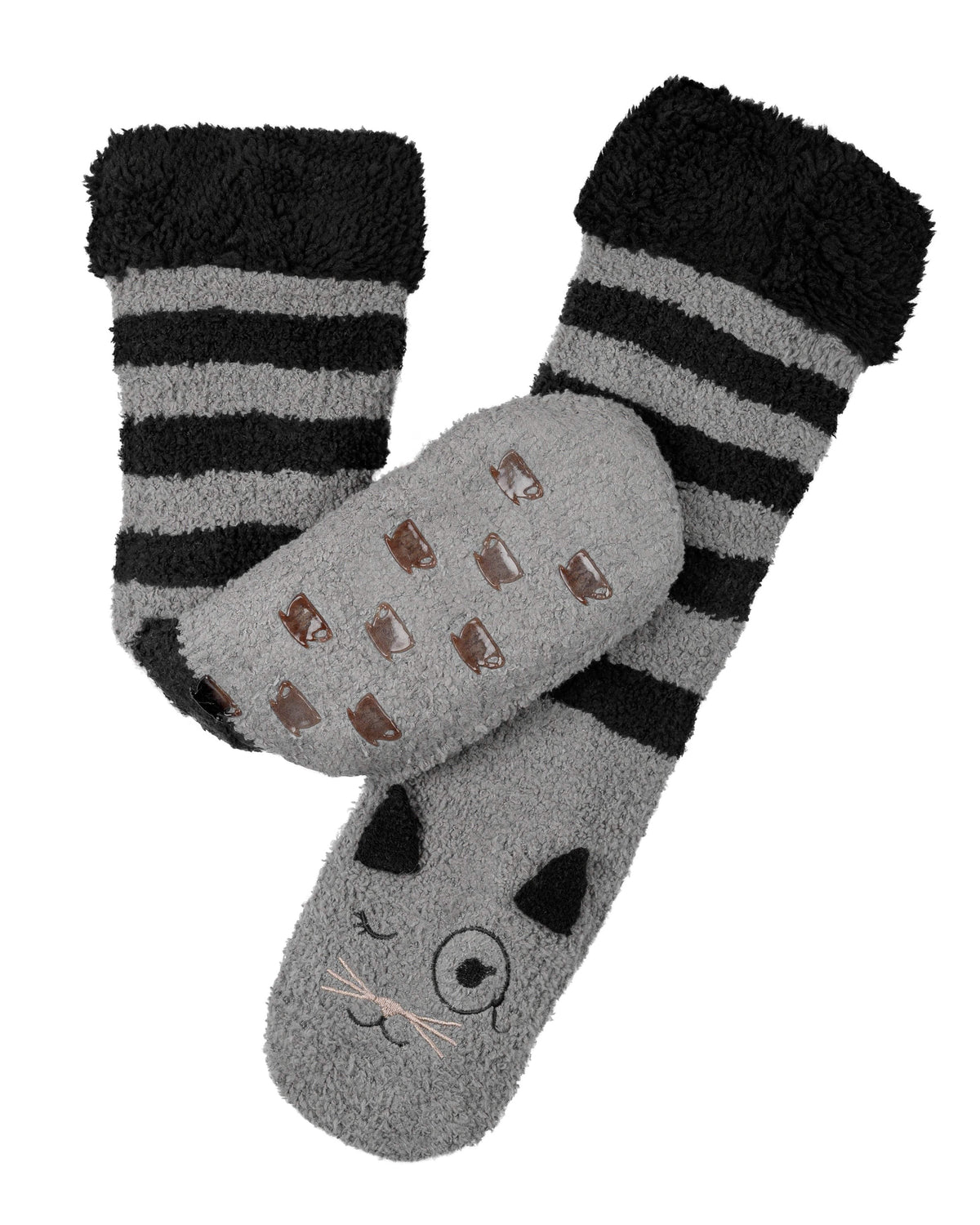 Marshmallow Critter Socks - Cat (Smoked Pearl & Black) - LATTELOVE Co.