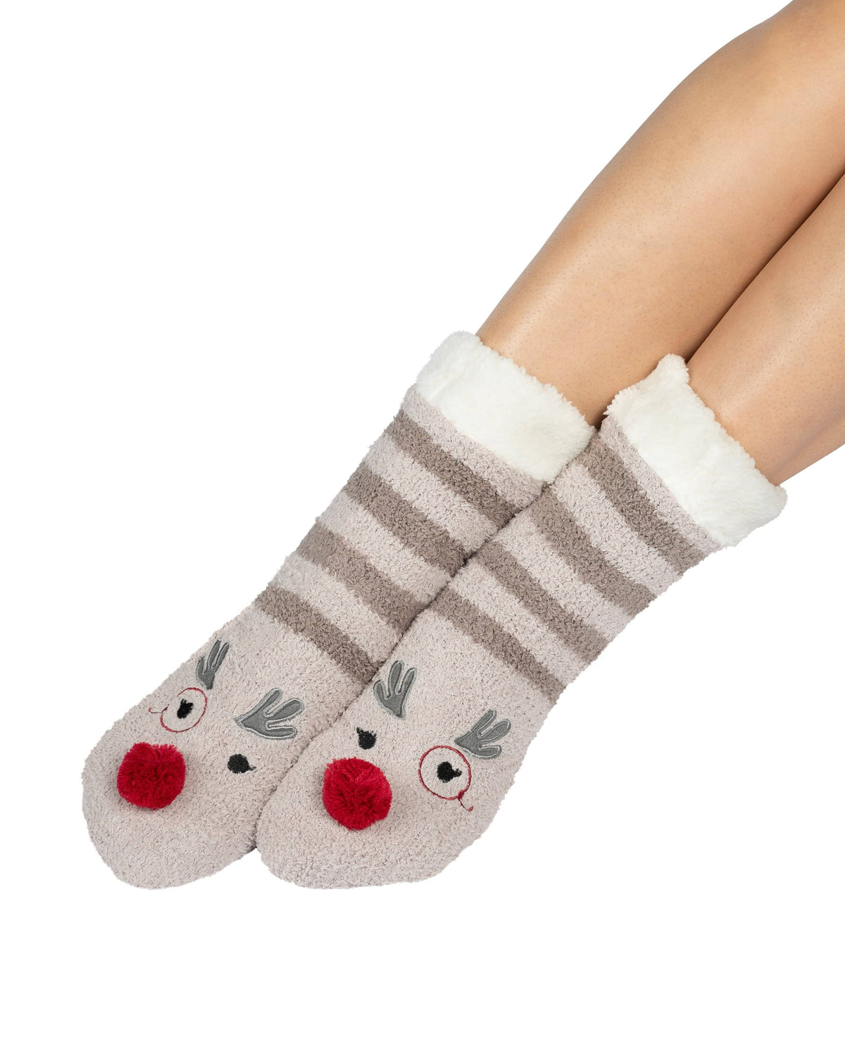 Marshmallow Critter Socks - Rudolph (Silver Cloud & Fungi) - LATTELOVE Co.