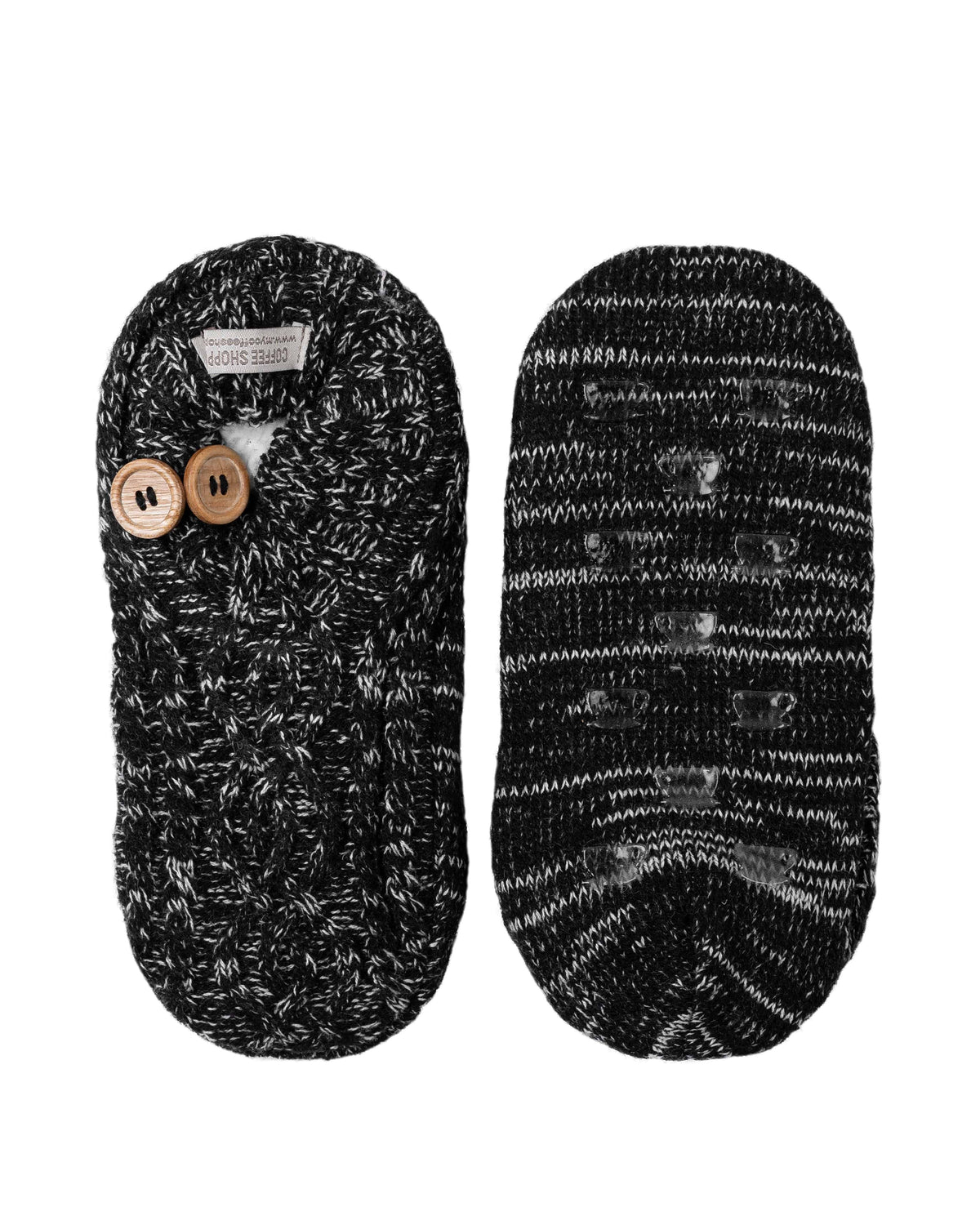 Melange Cable/Rib Knit Booties - Black - LATTELOVE Co.