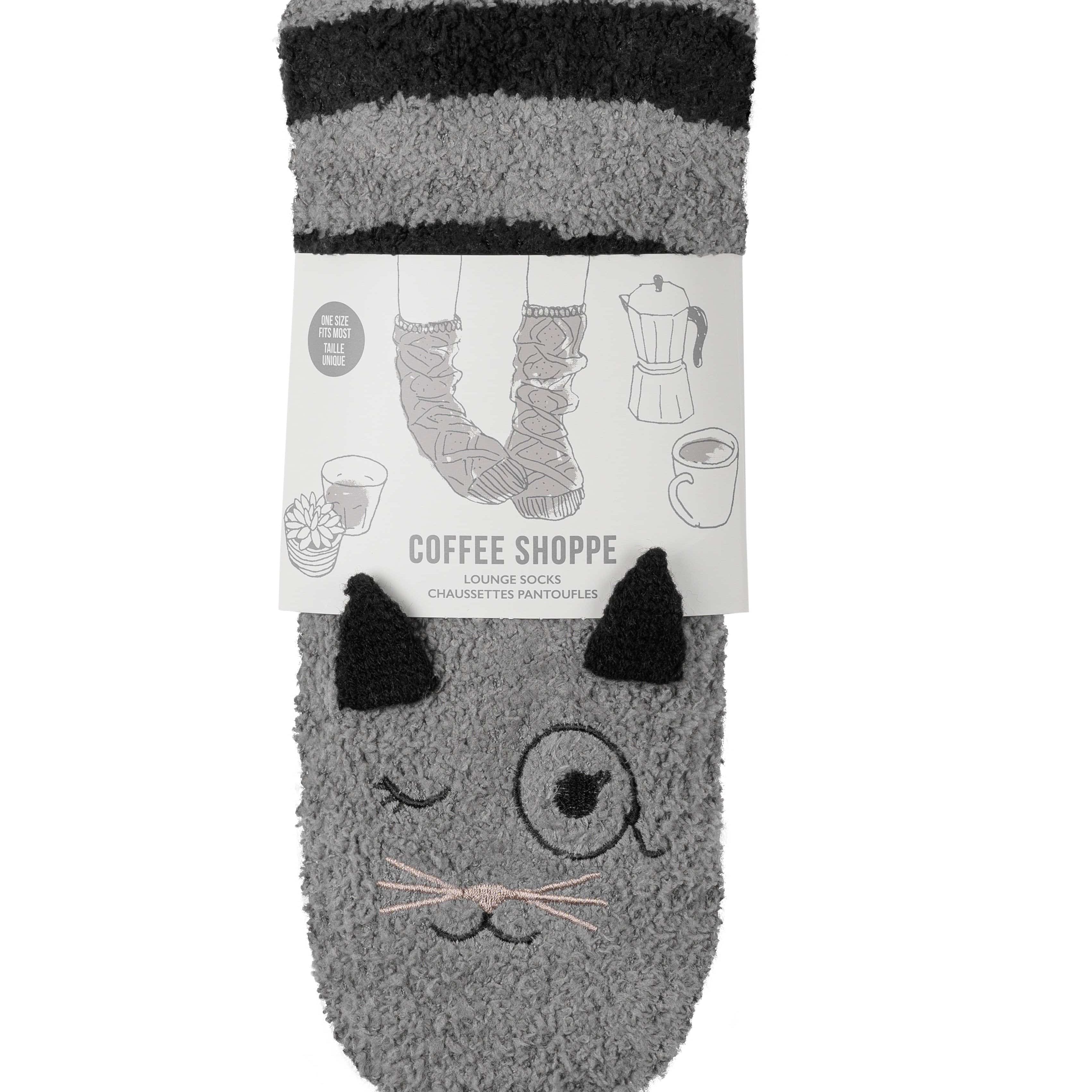 Marshmallow Critter Socks - Cat (Smoked Pearl & Black) - LATTELOVE Co.