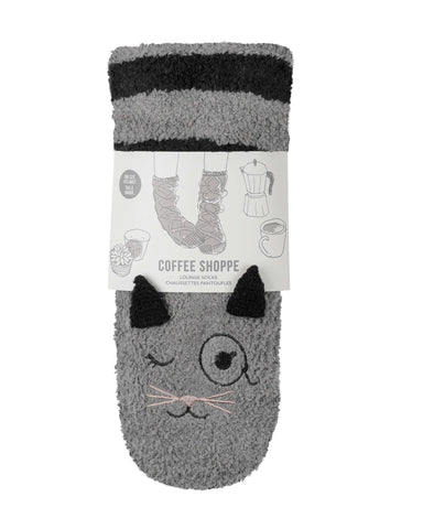 Marshmallow Critter Socks - Cat (Smoked Pearl & Black) - LATTELOVE Co.
