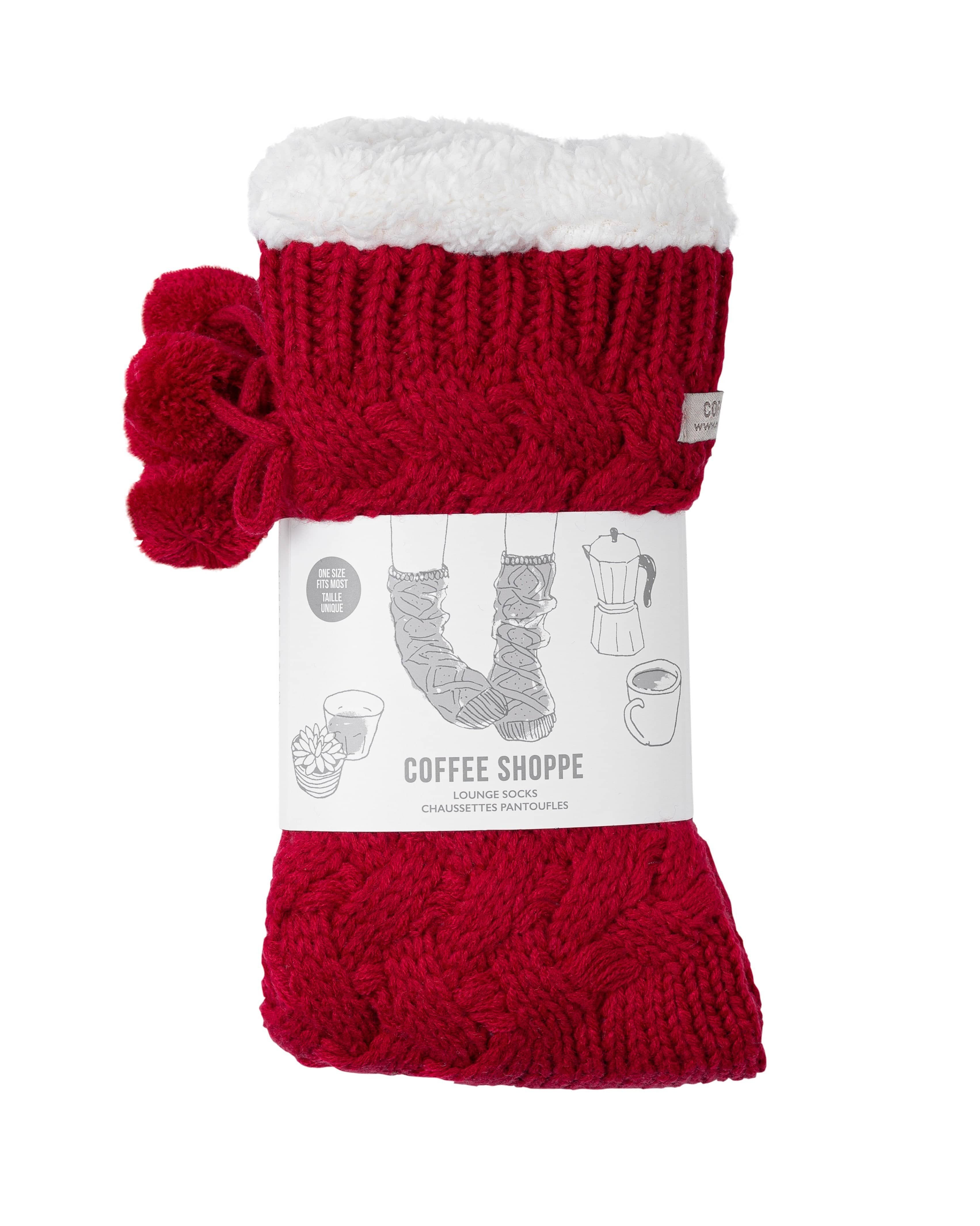 Textured Basket Weave Lounge Socks - Deep Red - LATTELOVE Co.