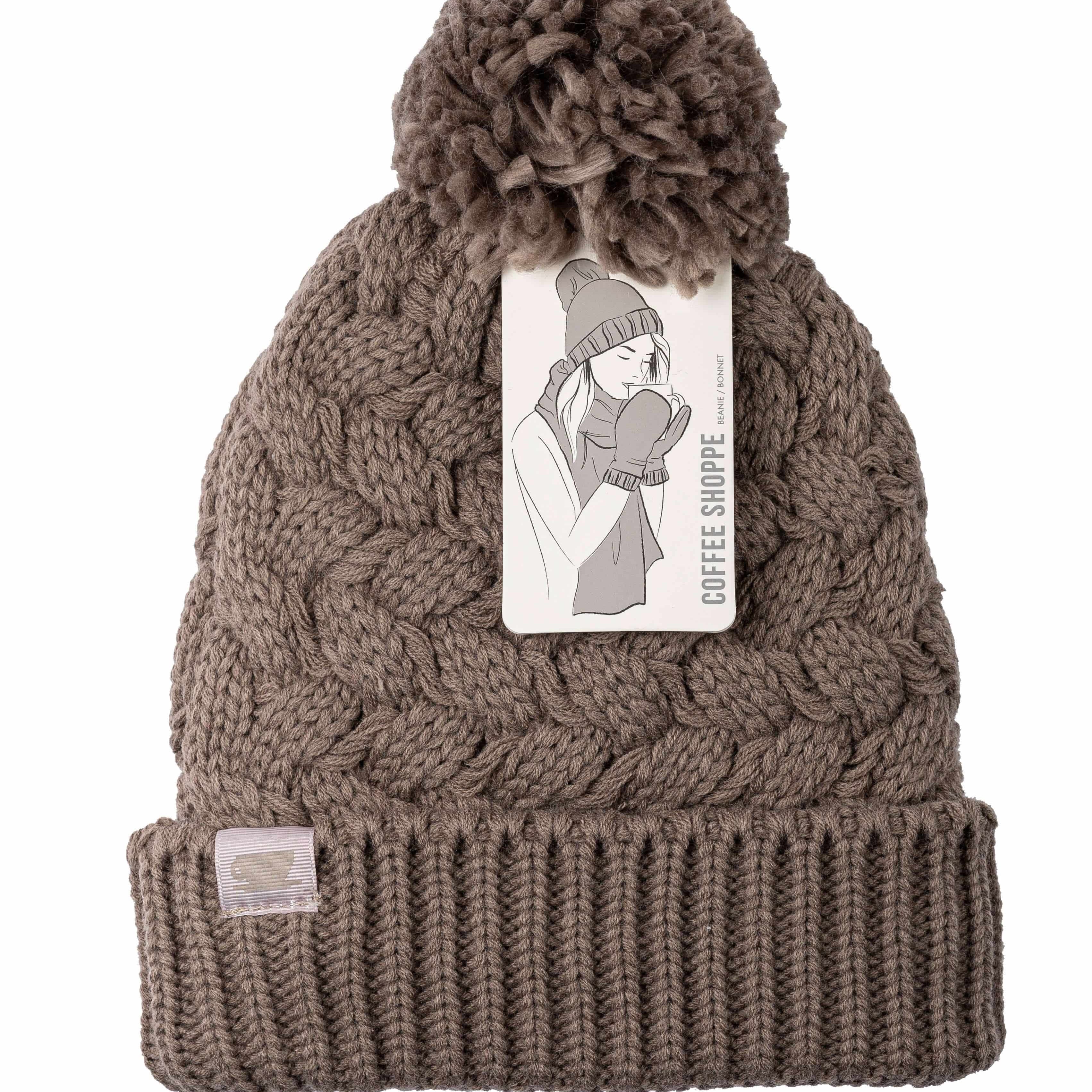 Basket Weave Plush Beanie Hat with Pom Pom - Fungi - LATTELOVE Co.